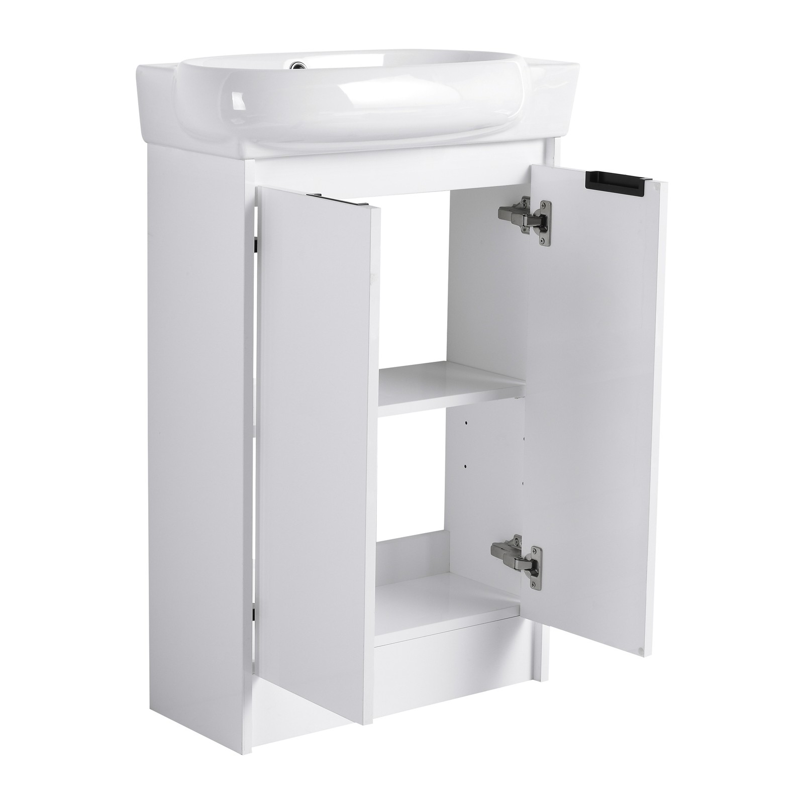 23″ Plywood Freestanding Bathroom Vanity Ceramic Sink Basin +Storage Rack White