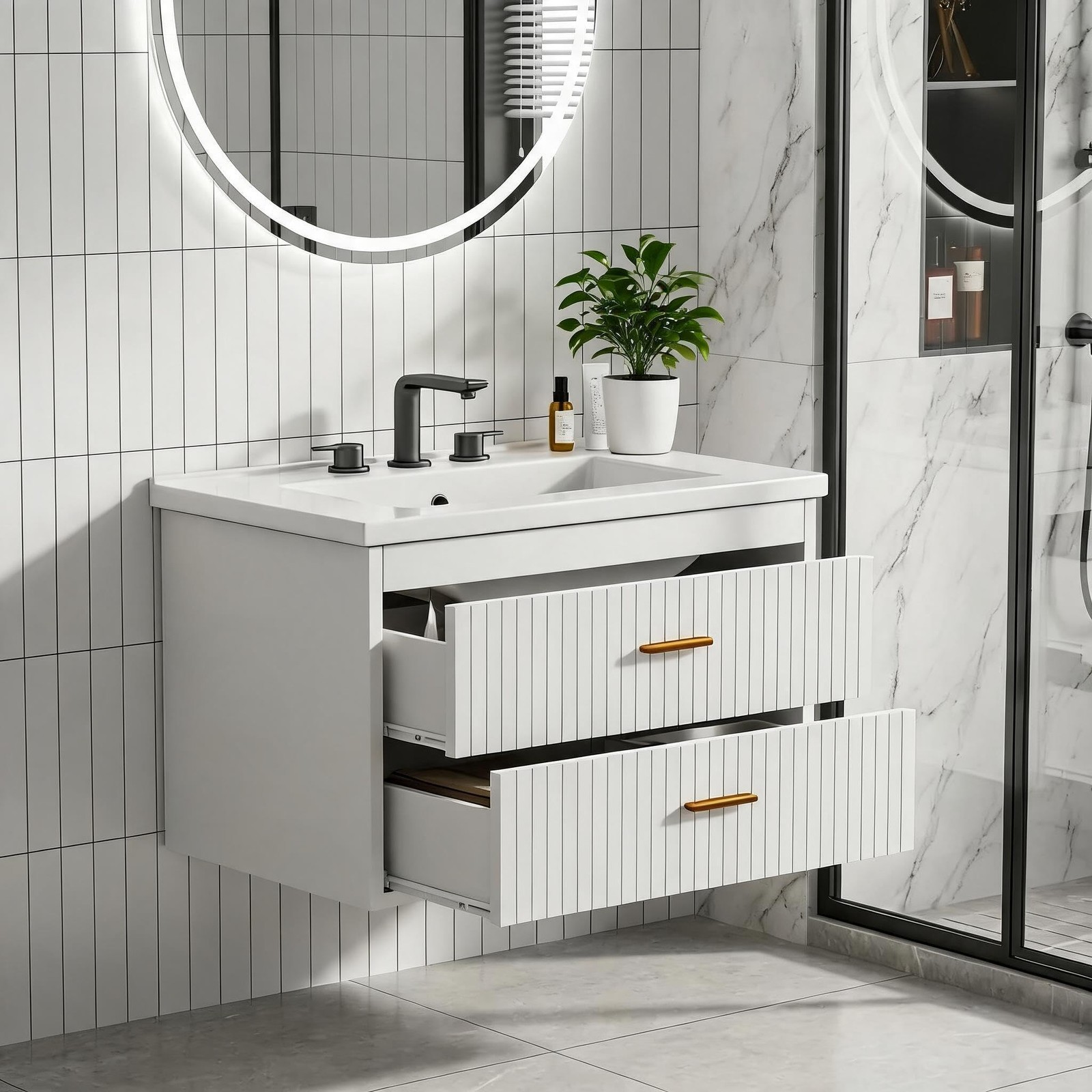 24 Inch Floating Bathroom Vanity with Sink Wall Mounted Storage Cabinet