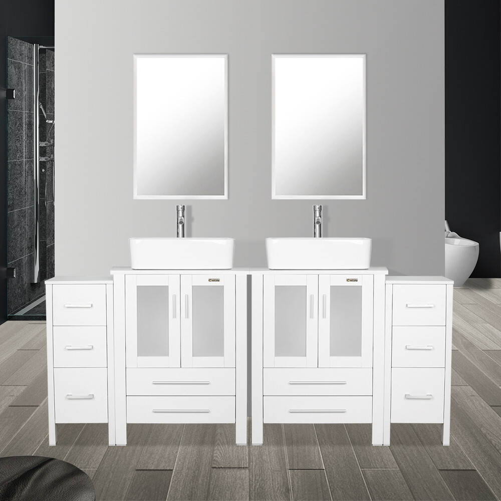 72 inch Bathroom Vanity Set Side Table Ceramic Vessel Sink No Mirror Combo