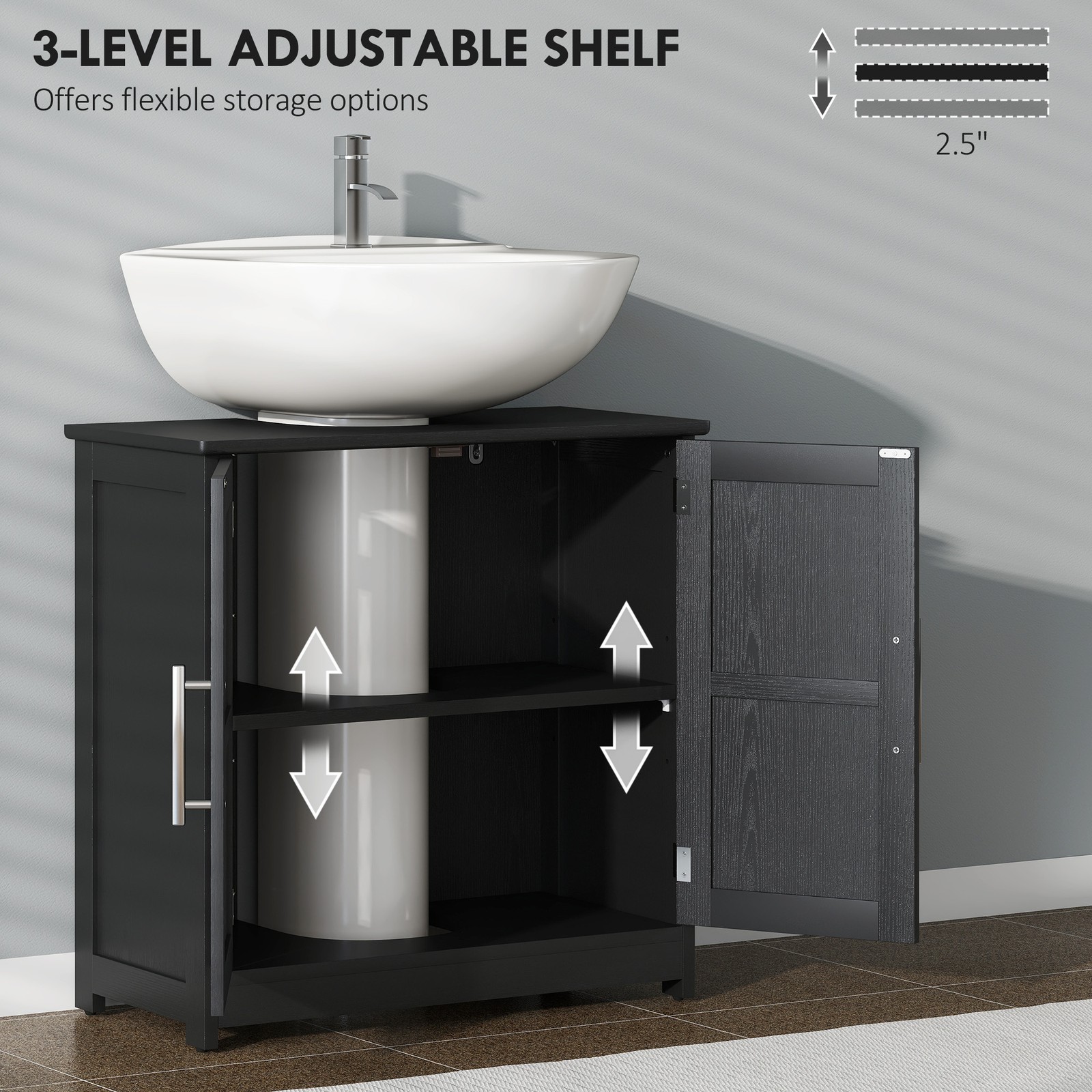 Pedestal Sink Storage Cabinet, Bathroom Sink Cabinet, Black