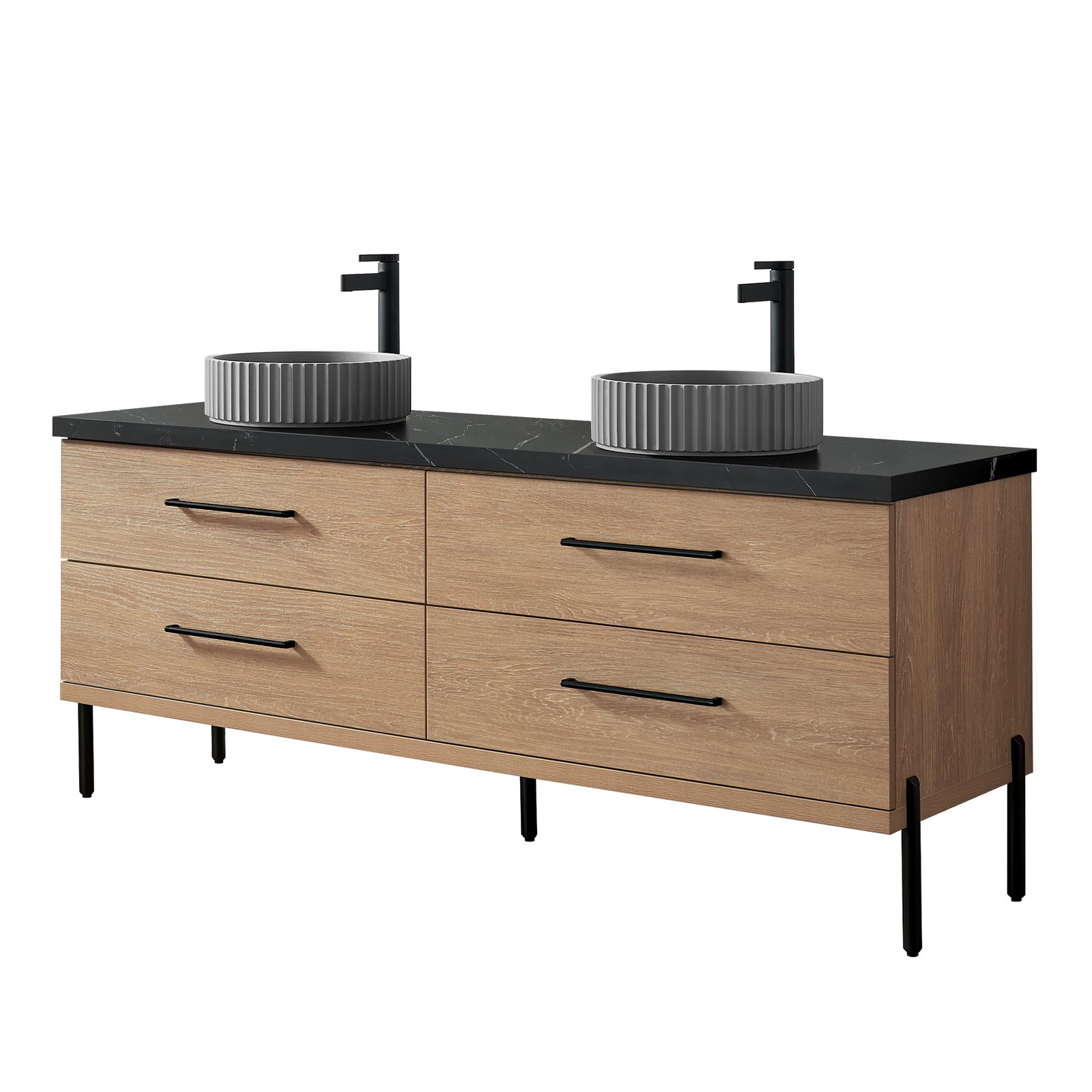 Trento 72″ Double Bath Vanity with Black Sintered Stone Top with Concrete Sink