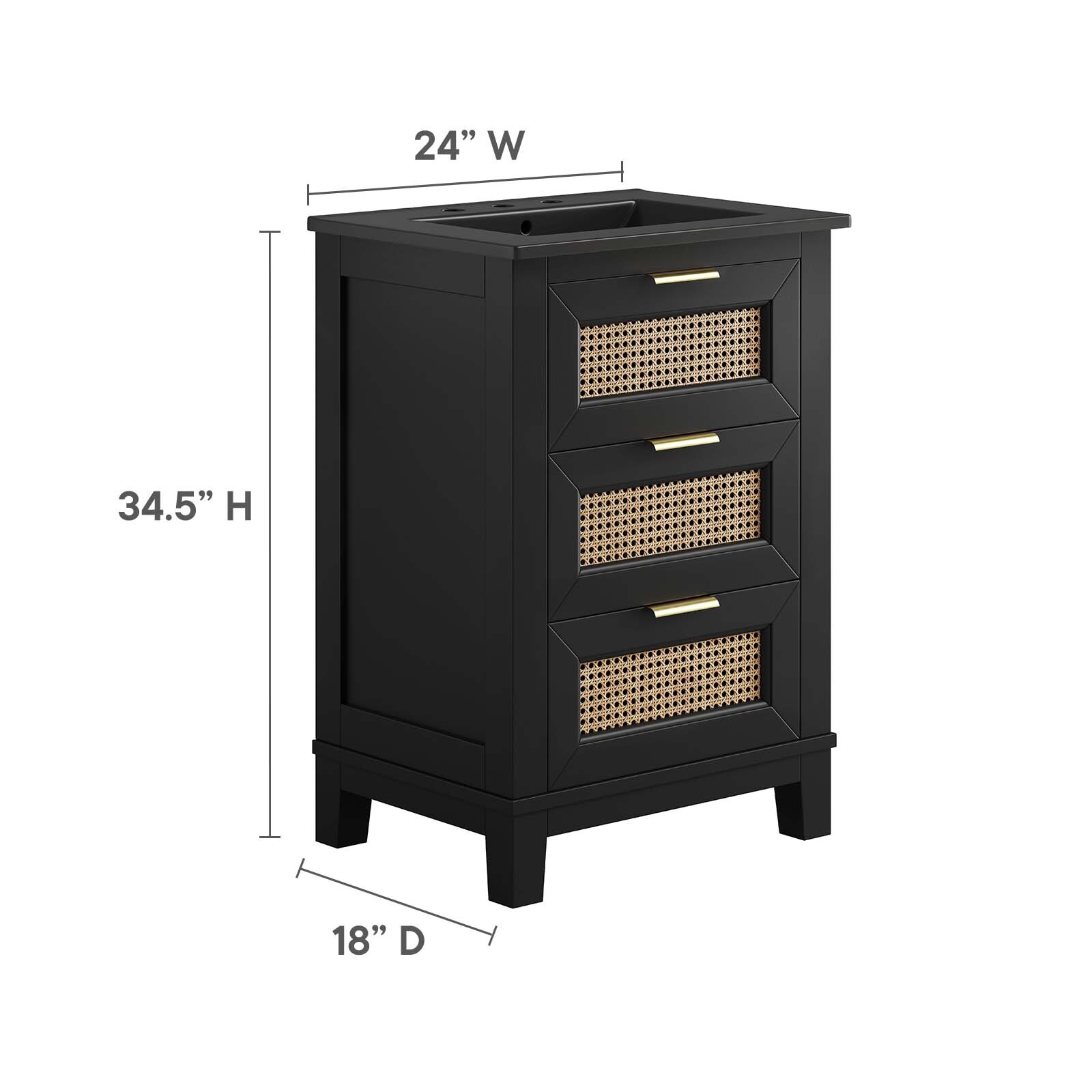 Modway Dixie 24” Solid Wood Bathroom Vanity Cabinet in Black Black