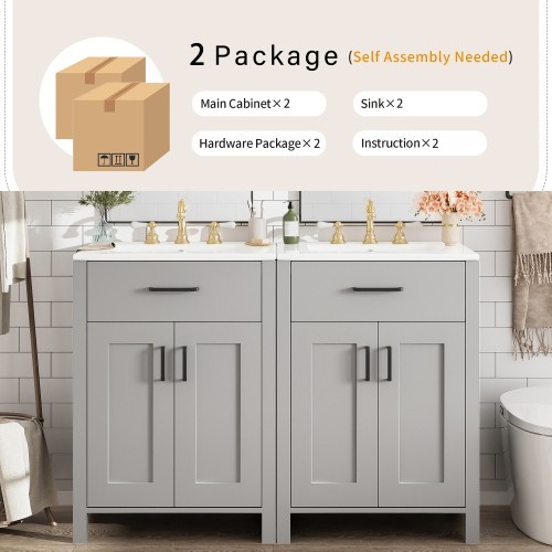 Ample Storage Bathroom Sink Vanity Solid Wood Frame 48 inch Vanity Bathroom