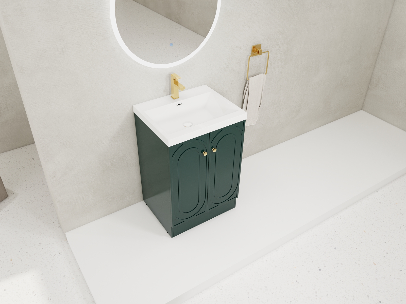 24 inch Plywood Freestanding Bathroom Vanity Cabinet Dark Green Resin Sink Basin