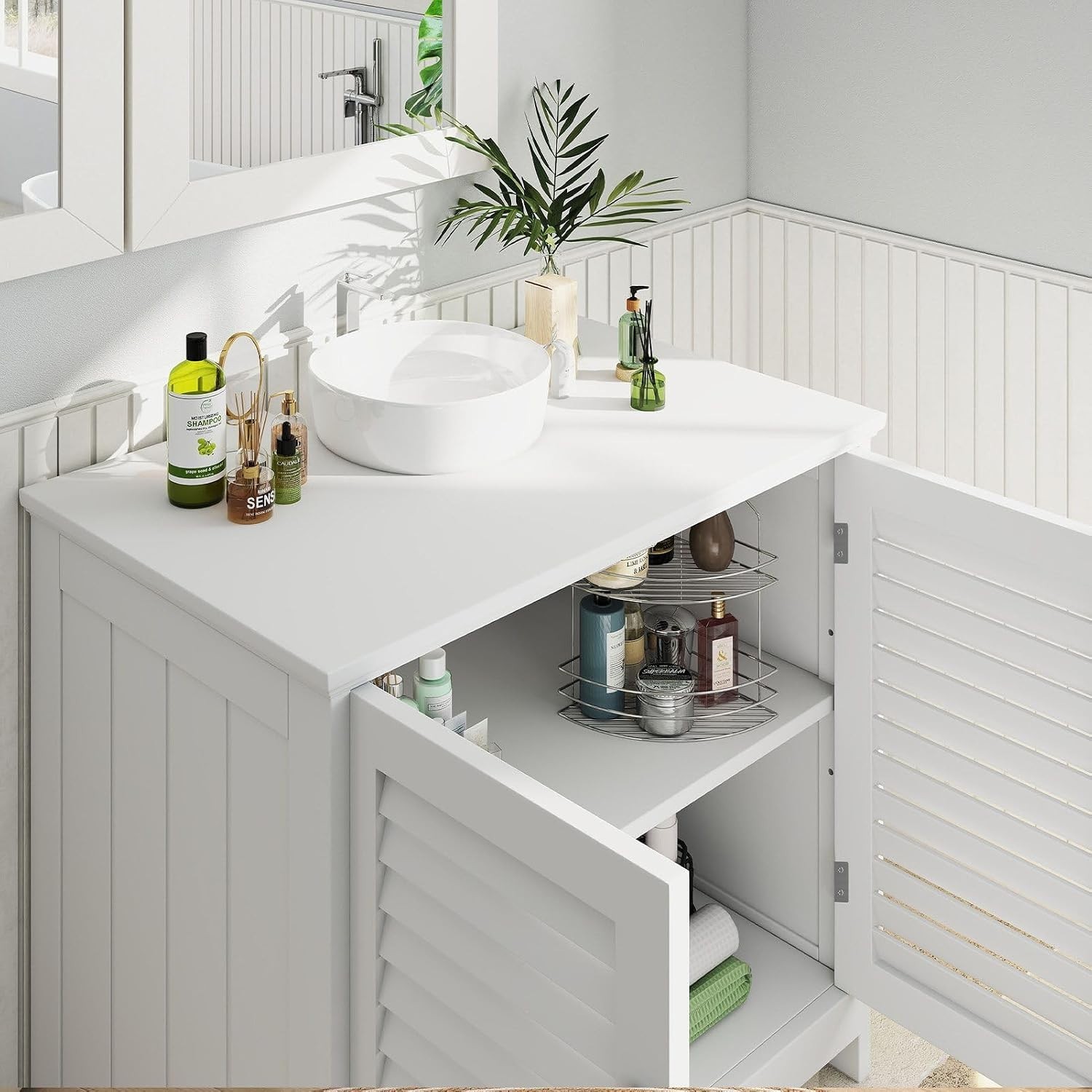 Elegant Under Sink Cabinet in White – U-Shaped Freestanding Storage Solution