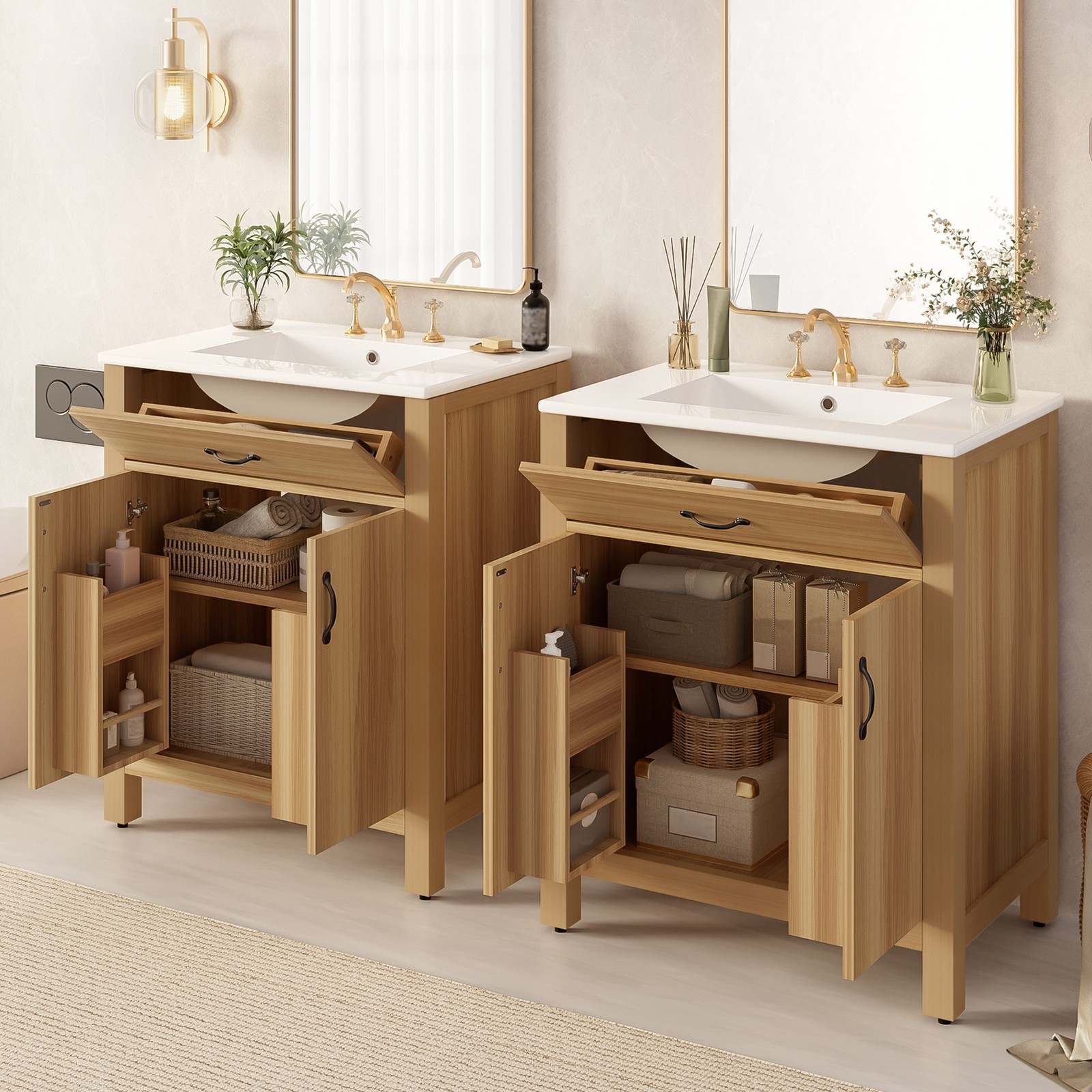 60″ Wood Bathroom Vanity with Solid Wood Frame, 4 Soft Close Doors,2 Flip Drawer