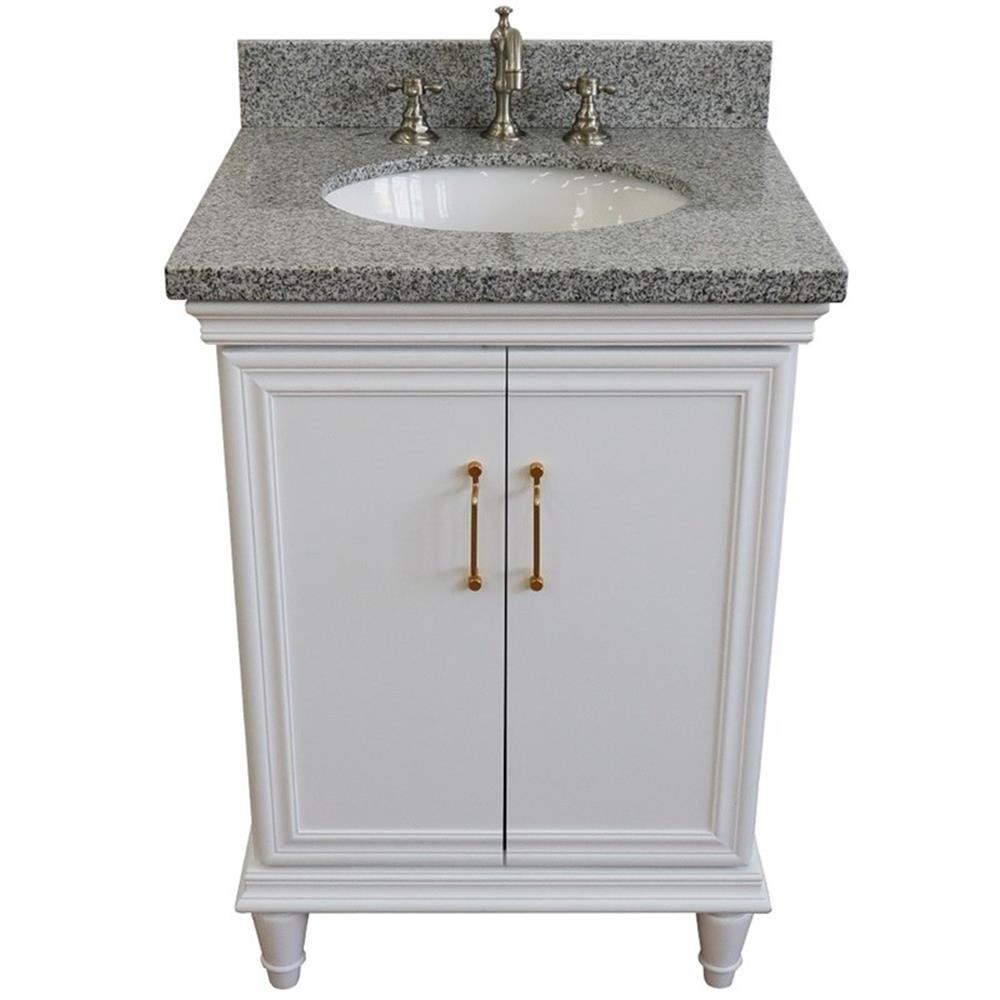 25 in. Single Wooden Vanity White with Gray Granite Oval Sink