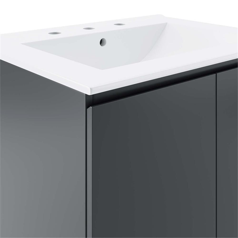Modway Bryn 24″ Modern Wood/Ceramic Wall-Mount Bathroom Vanity in Gray/White