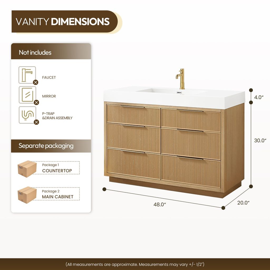 Hohhot 48″ Single Bath Vanity in Washed Ash Grey with White Stone Top