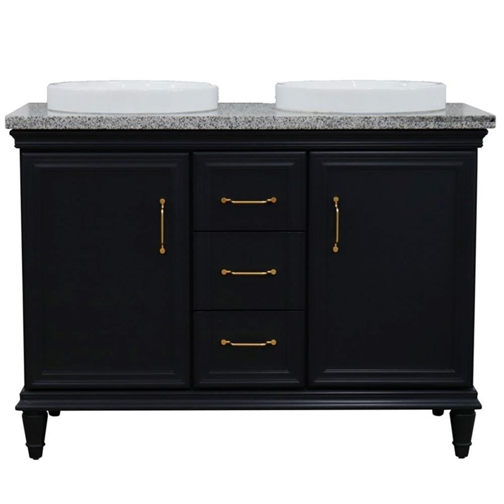 49 in. Double Wooden Vanity Dark Gray with Gray Granite Round Sink