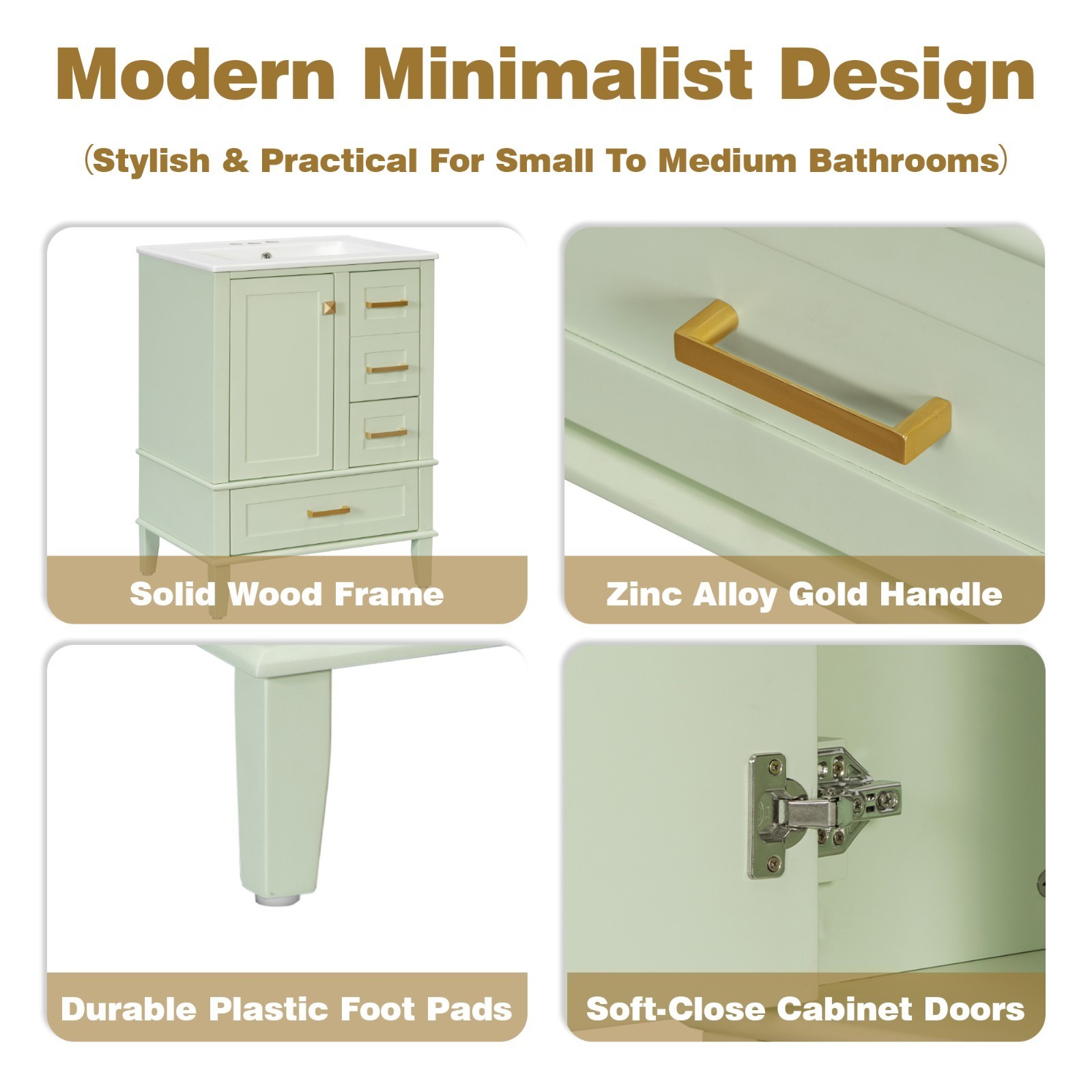 24.8″ Bathroom Vanity with Ceramic Sink,Freestanding Storage Cabinet w/Drawers
