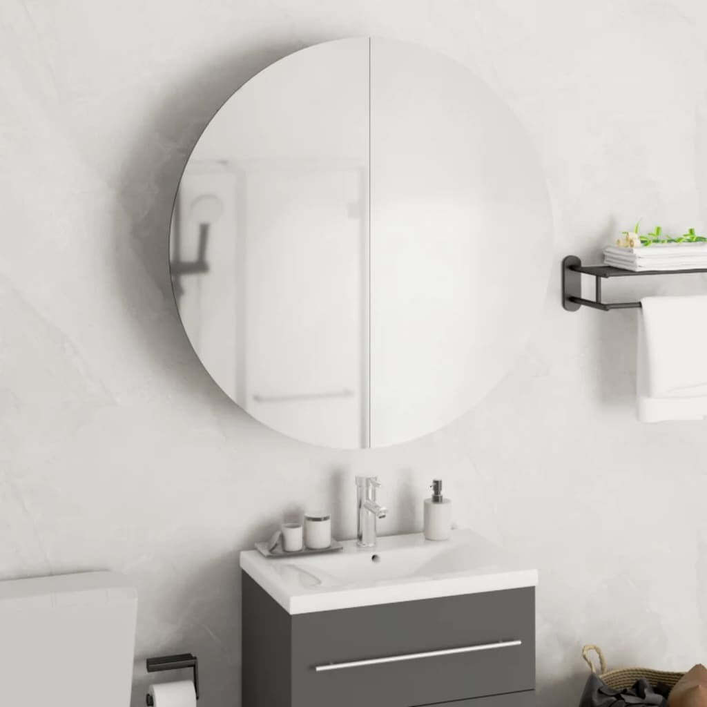 Bathroom Cabinet with Round Mirror&LED Gray 21.3″x21.3″x6.9″