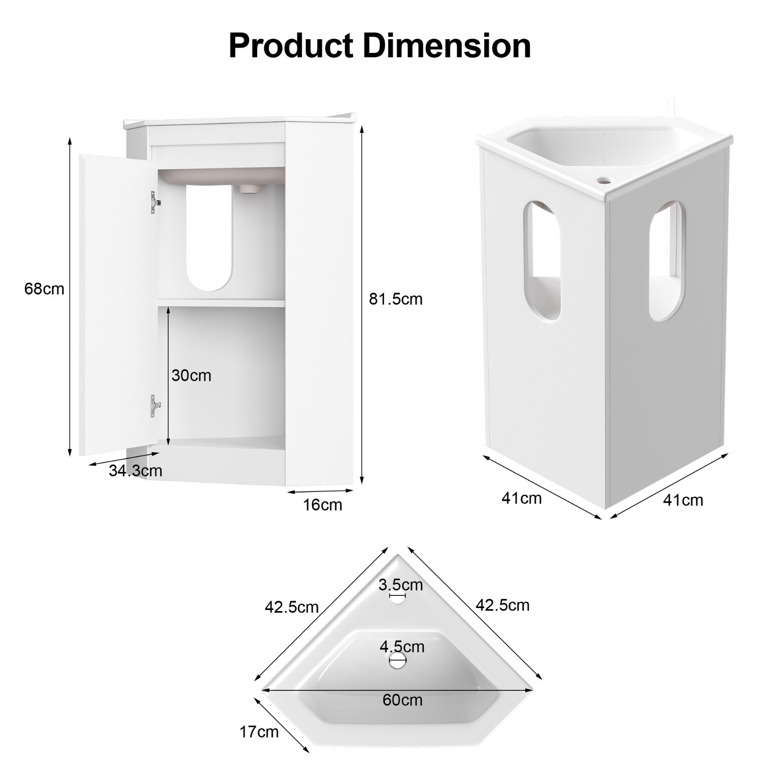 24″ Corner Bathroom Vanity Sink Combo for Small Space Freestanding Sink Cabinet