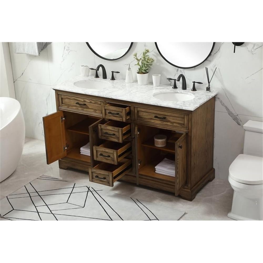 Elegant Decor Americana 60″ Aluminum Alloy Double Bathroom Vanity in Driftwood