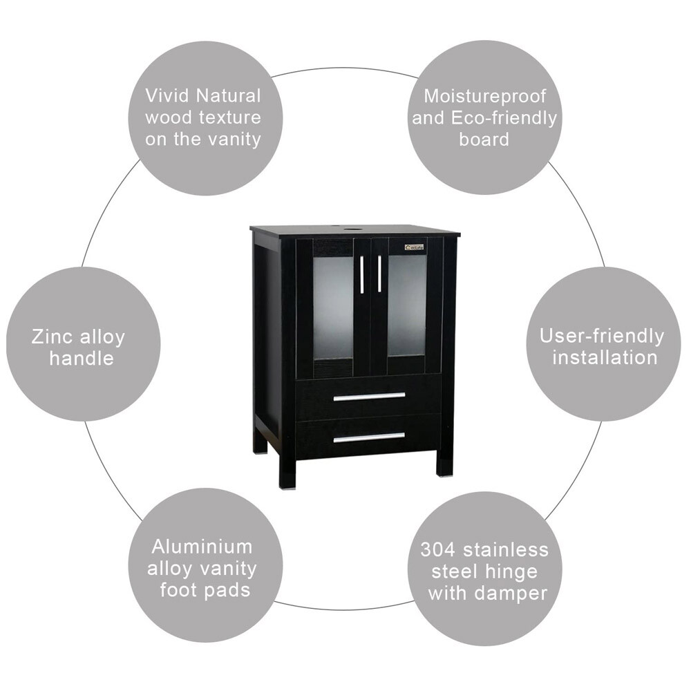 72″ Bathroom Vanity Set Black Ceramic Sink Mirror Faucet Small Side table Combo