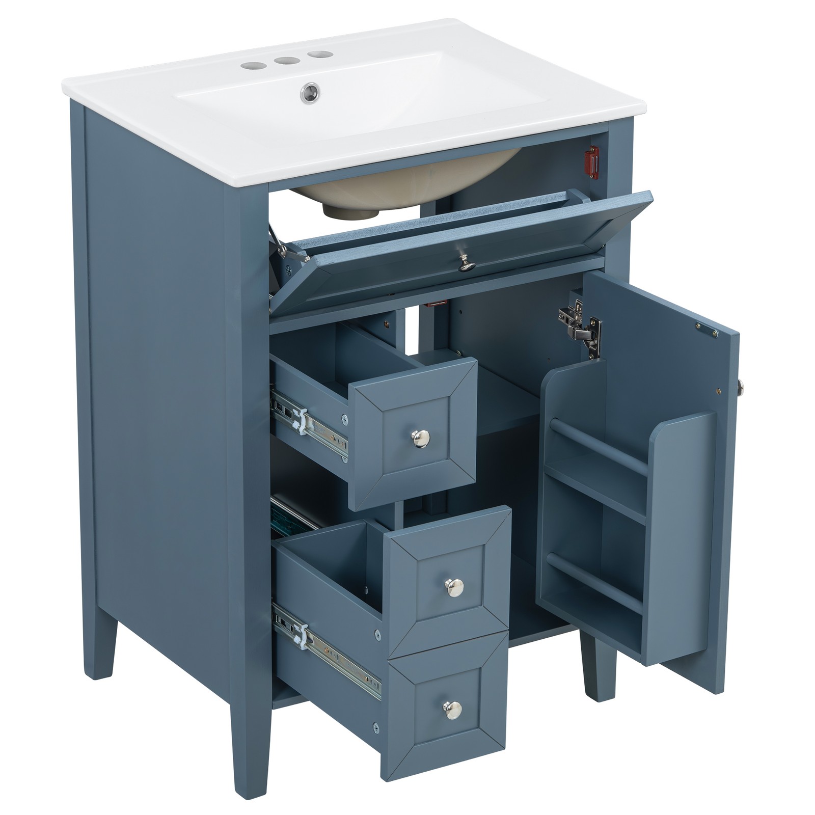 24″ Blue Gray Bathroom Vanity with Ceramic Sink & Soft-Close Drawers