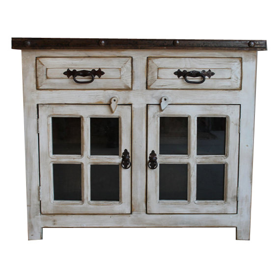 Duma Rustic White Wash Bathroom Linen Cabinet with Glass Door