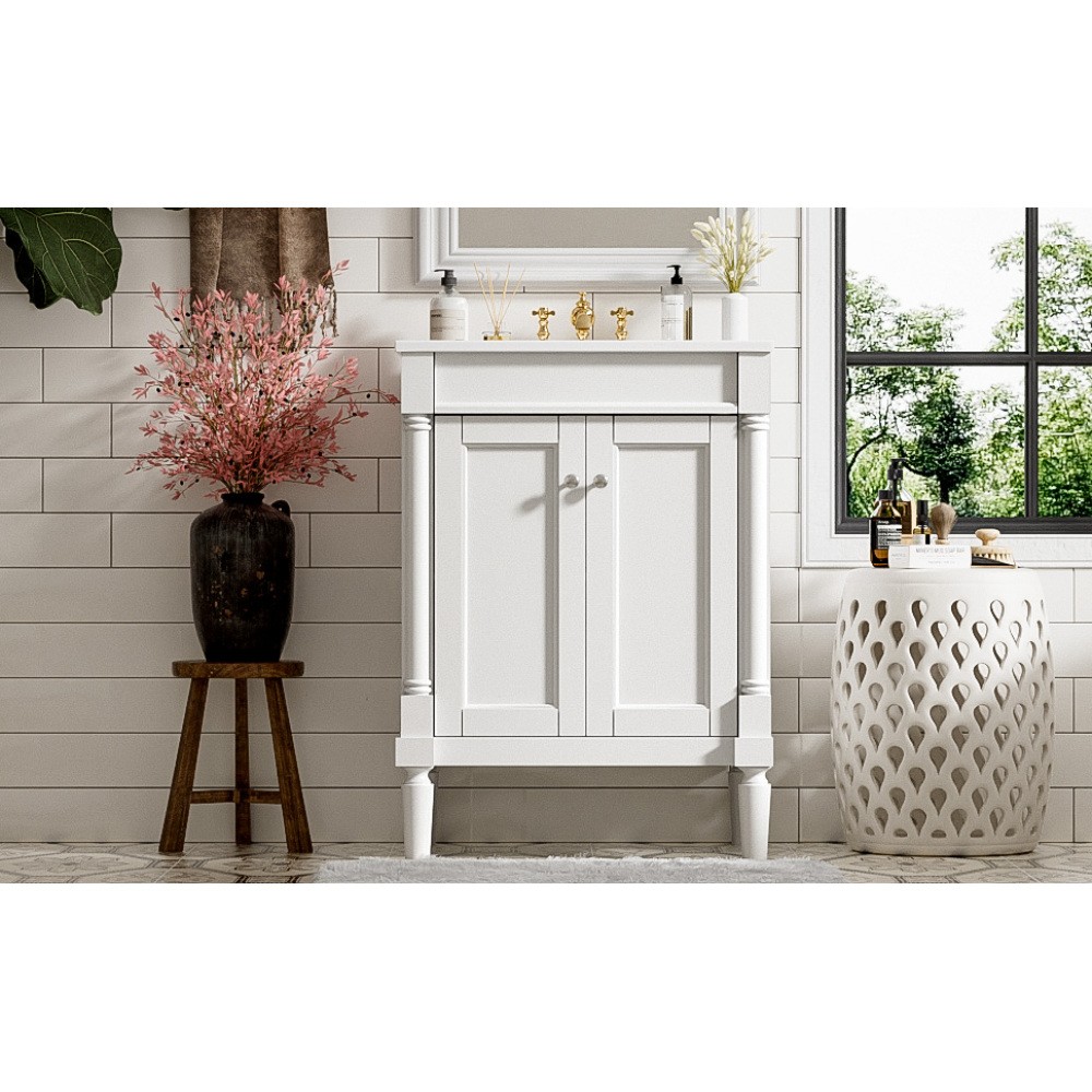 24” Bathroom Vanity with Top Sink, 2-Tier Modern Bathroom Storage Cabinet