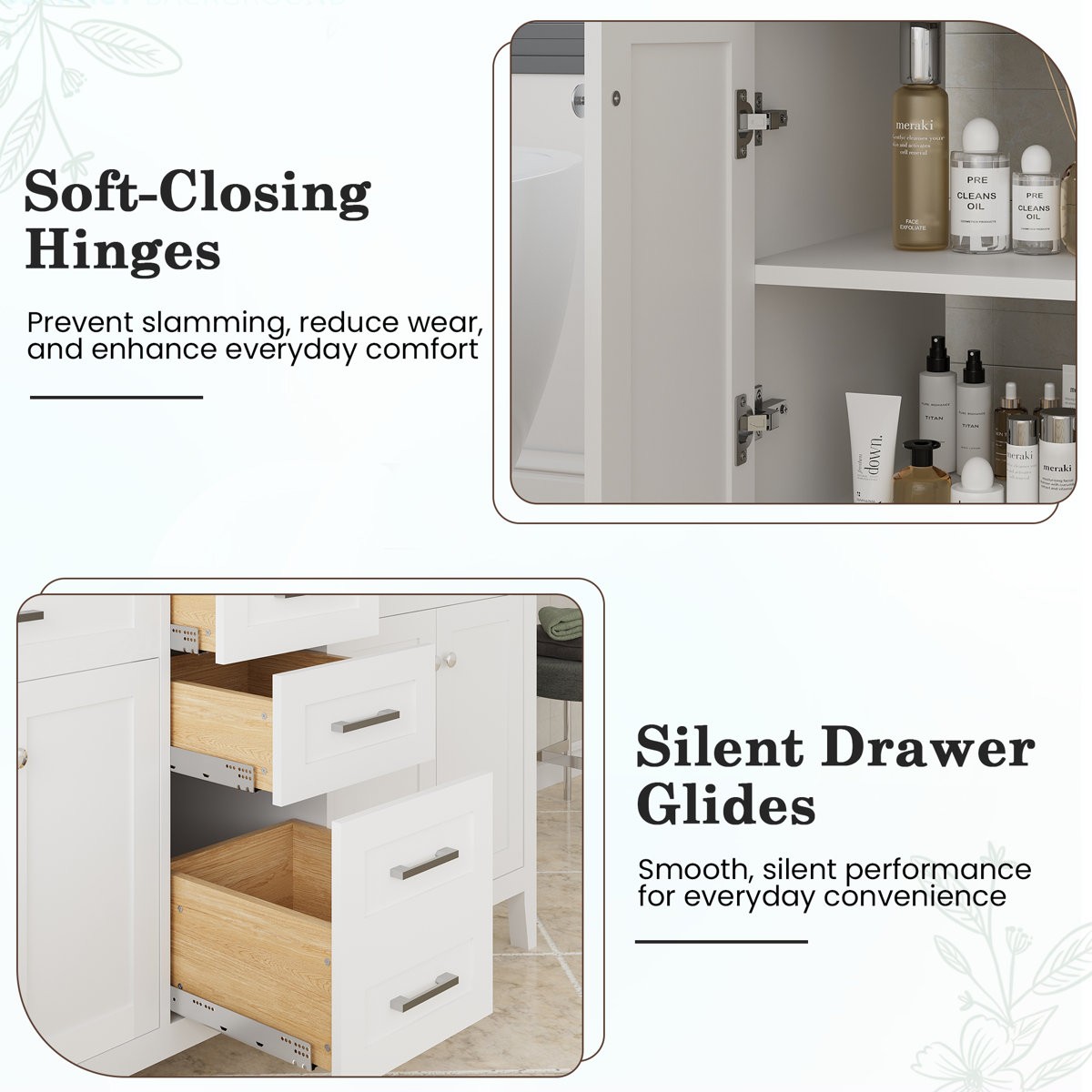 60″ Double Sink Bathroom Vanity w/ Ceramic Top Modern Wood Cabinet 3-Drawer
