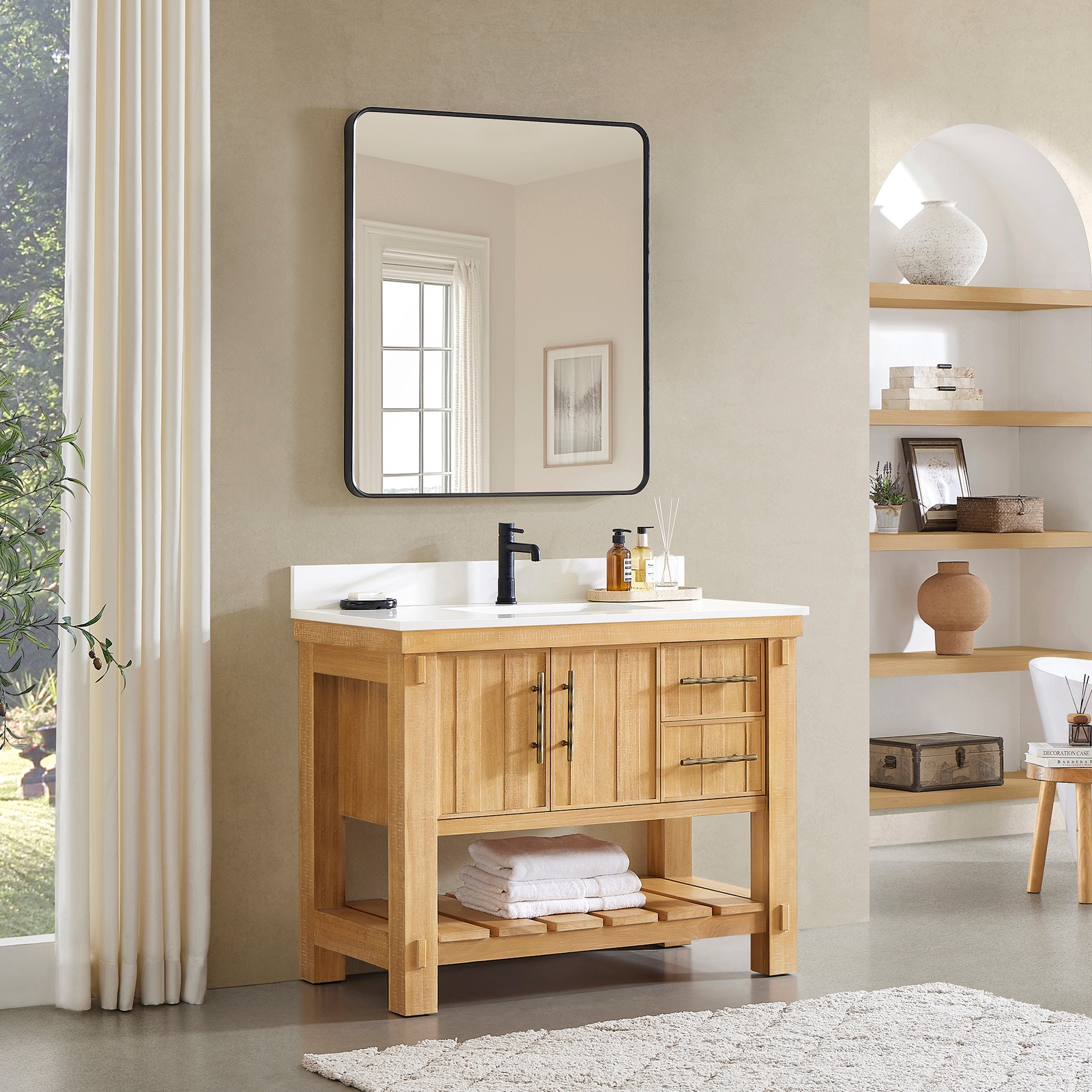 Paris 42″ Single Bath Vanity in Acacia Classic Grey with White Quartz Stone Top