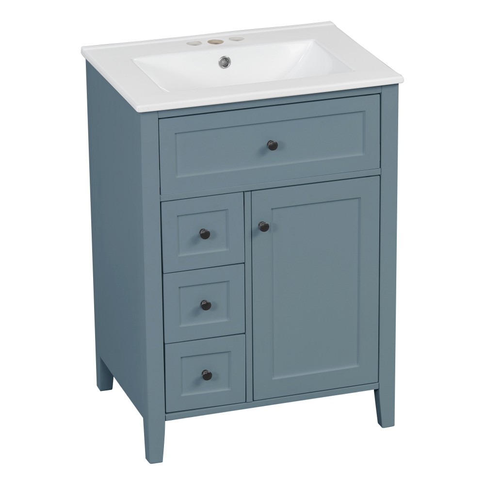 24 Inch Blue Gray Bathroom Vanity with Sink Solid Wood MDF Cabinet
