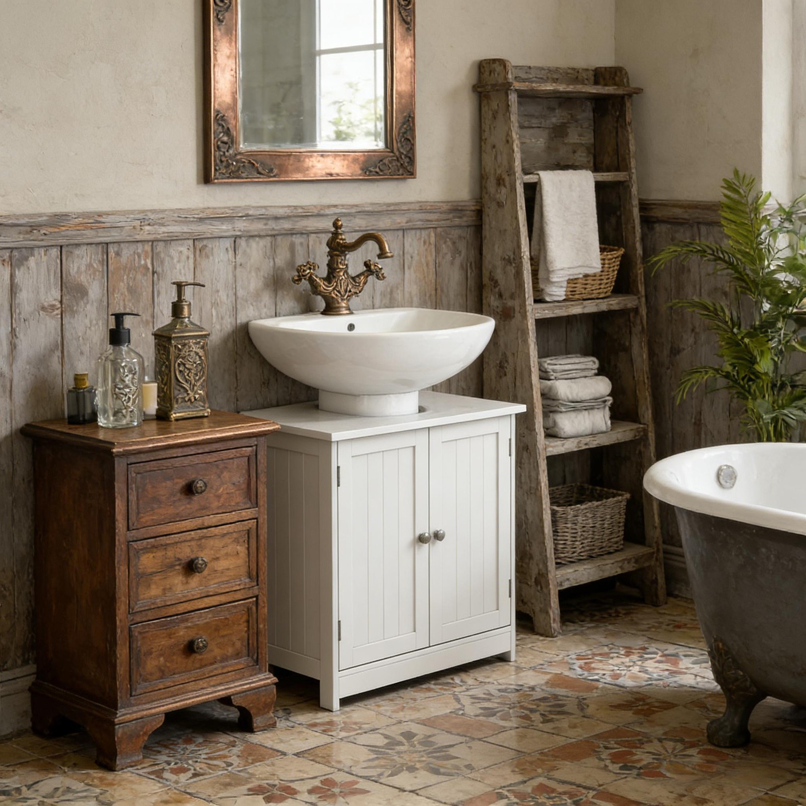 Pedestal Sink Storage Cabinet, Under Sink Bathroom Cabinet, White