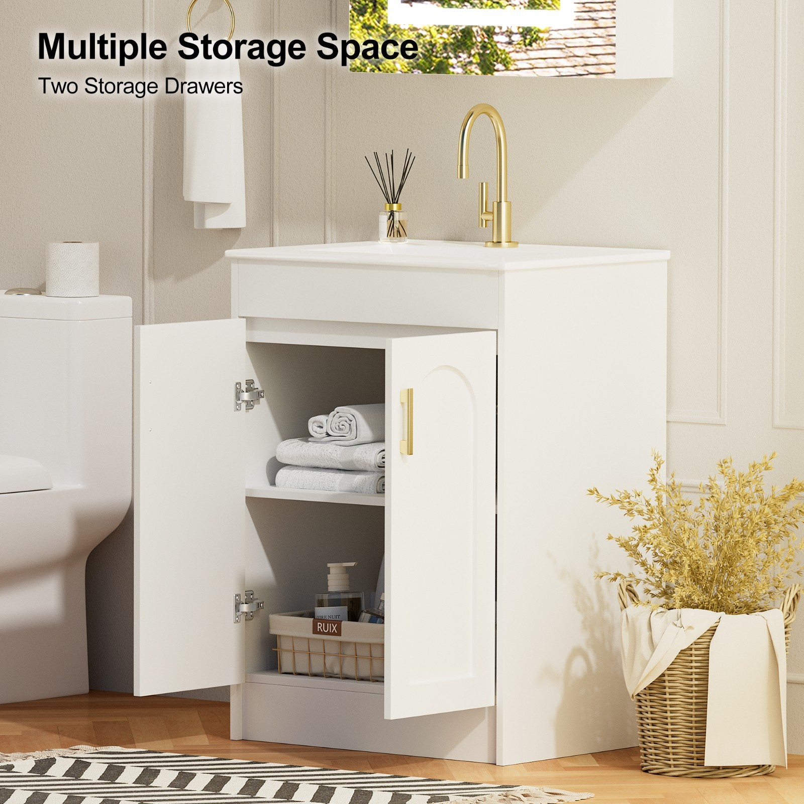 24 Inch Bathroom Vanity with Sink, Freestanding & Wall Mounted Vanity Sink Combo