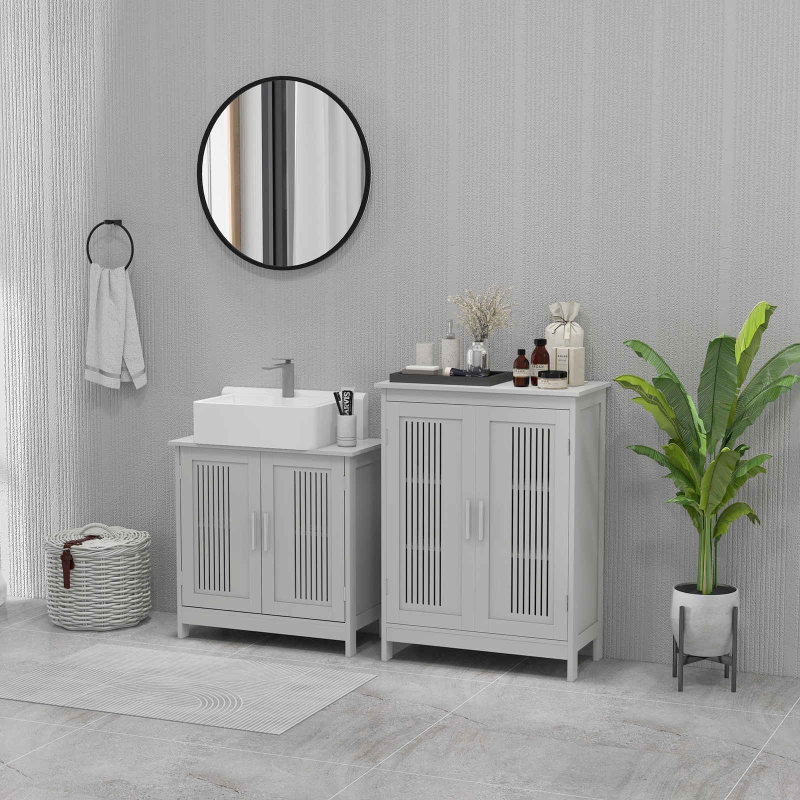 Bathroom Under Sink Cabinet Vanity Unit w/ Shelves, Grey, Used