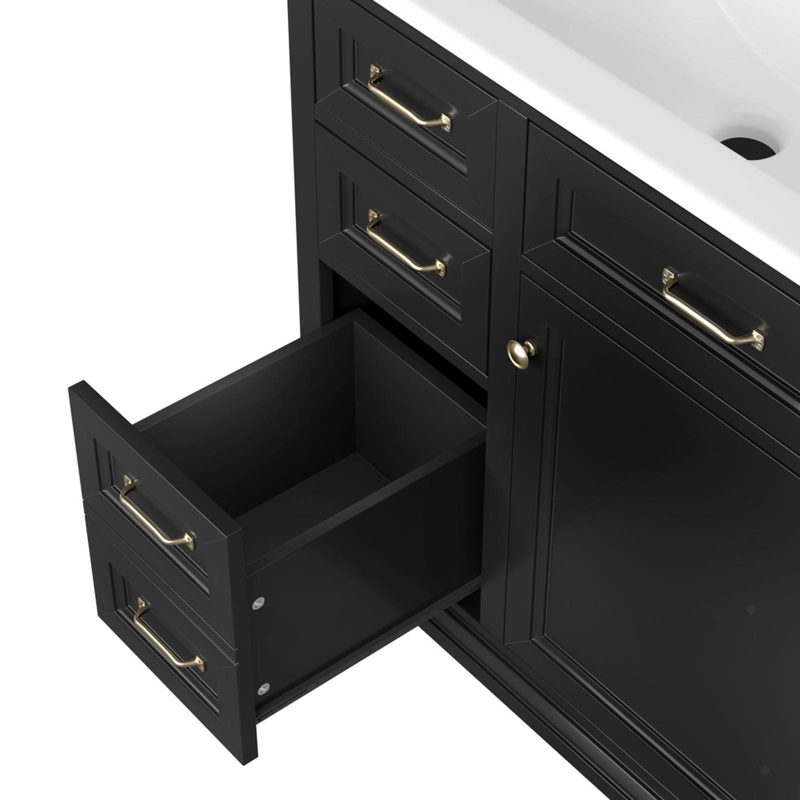 36-Inch Bathroom Vanity with Ceramic Sink Top, 4 Drawers And 1 Soft-Close Door,