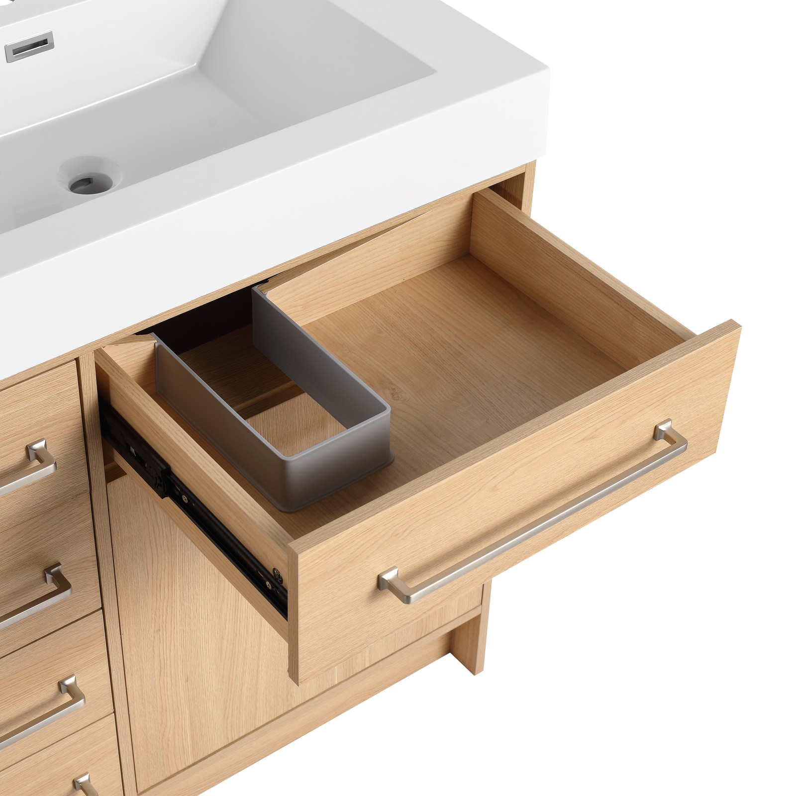 60 in Plywood Bathroom Vanity Freestanding W/Double Resin Sink +2 Doors 6Drawers