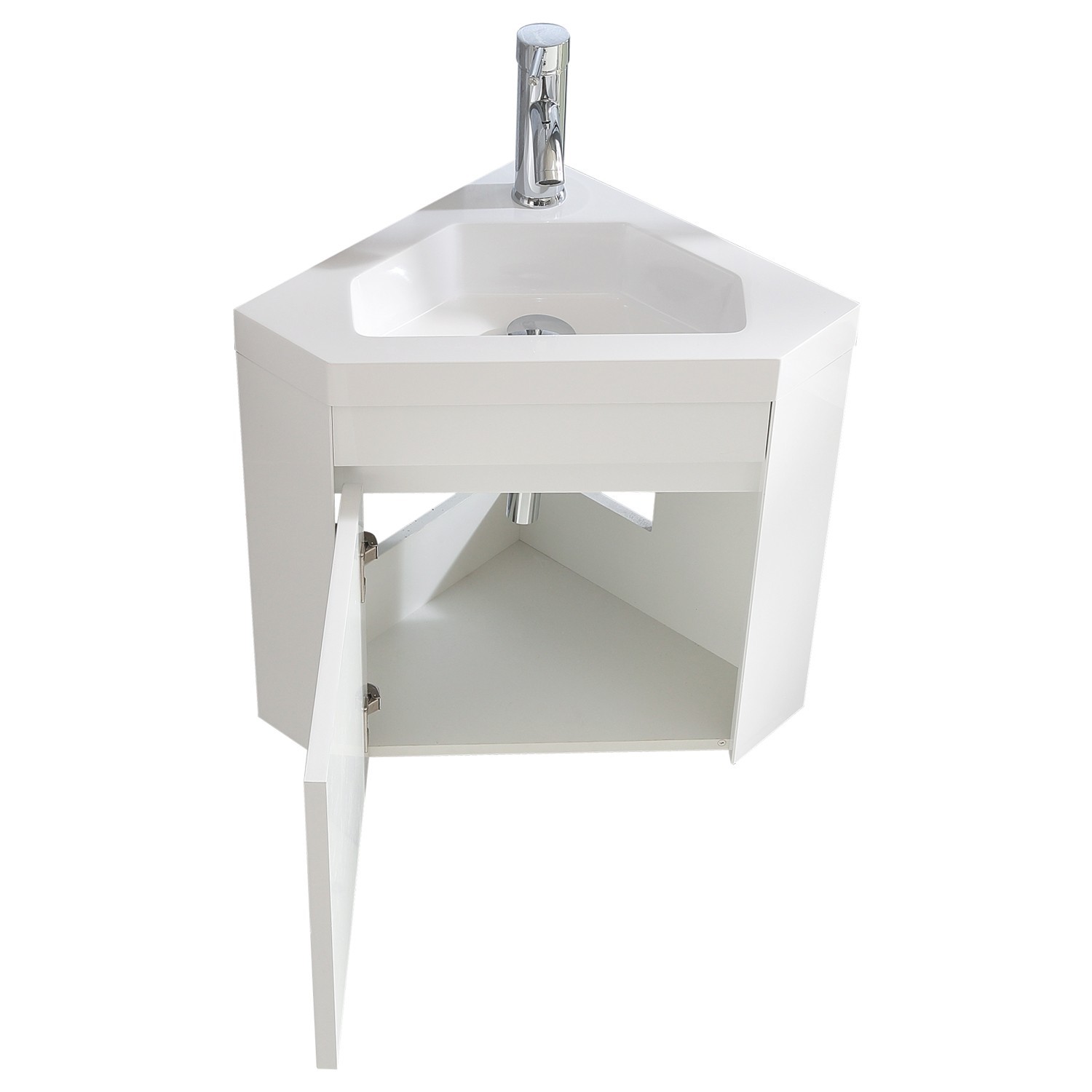 22″ Corner Wall Mounted Bathroom Vanity Floating Cabinet w/Sink for Small Space