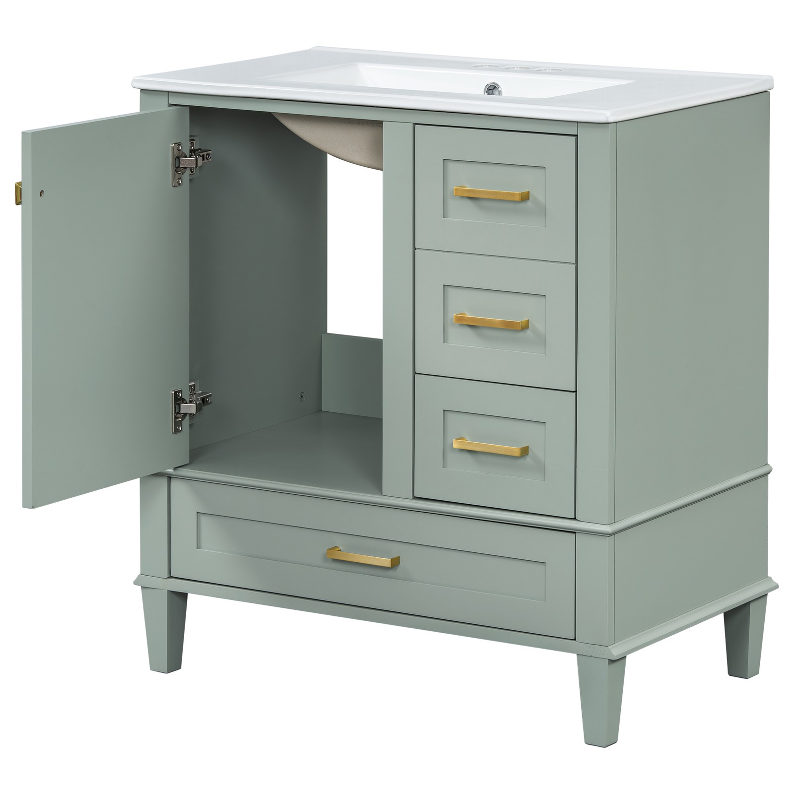 30″ Bathroom Vanity with Sink, Solid Wood Frame, Sage Green