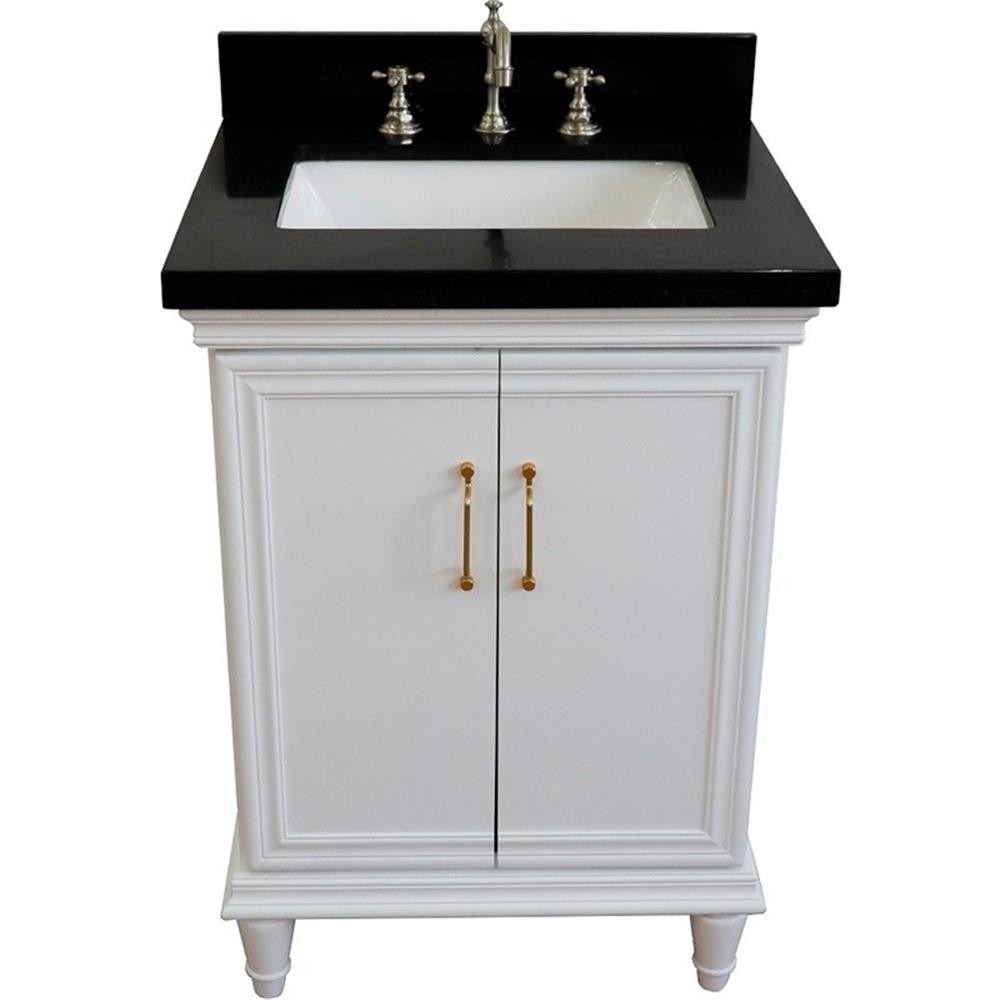 25 in. Single Wooden Vanity White with Black Galaxy Rectangle Sink