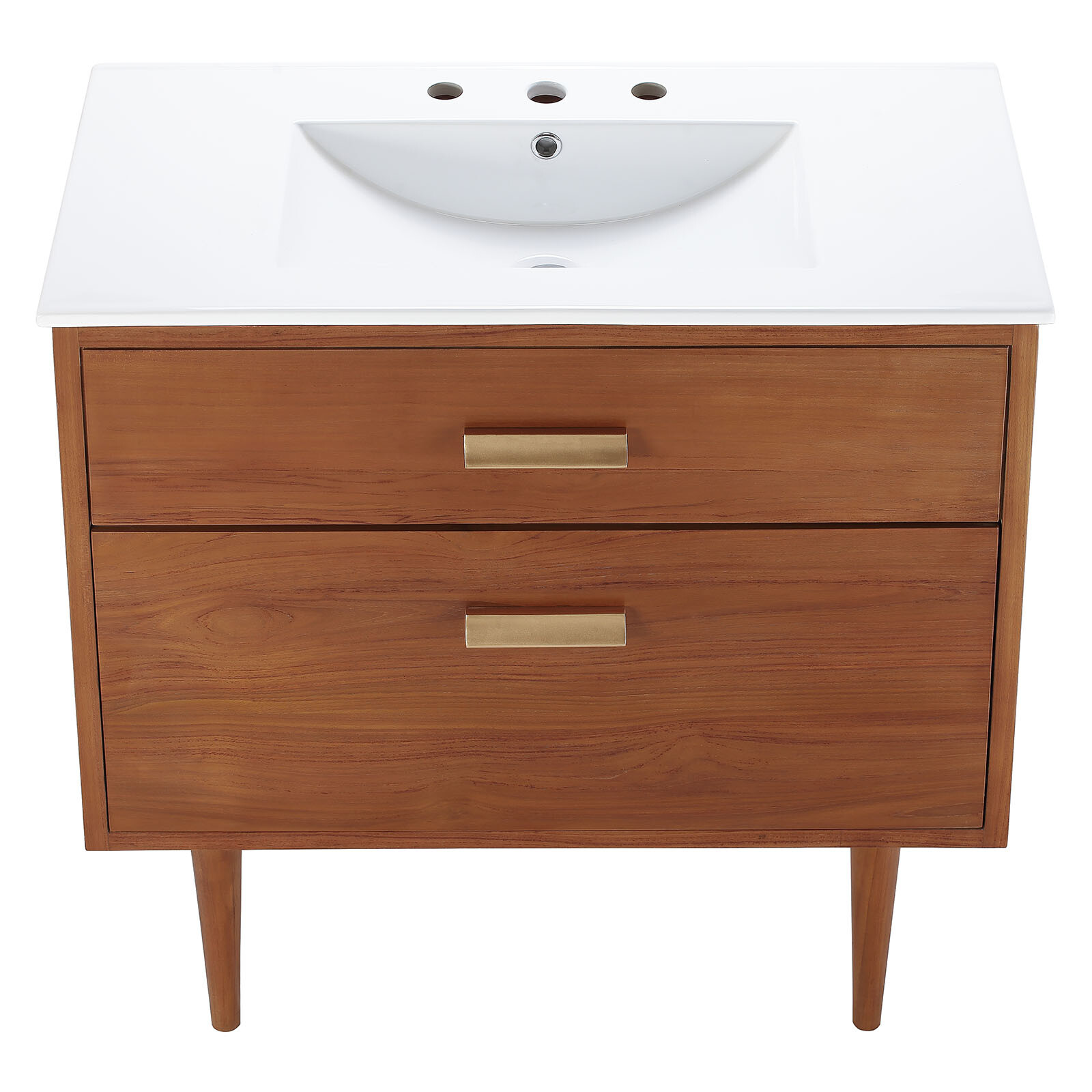Modway Cassia 36″ Teak Wood Bathroom Vanity in Natural White