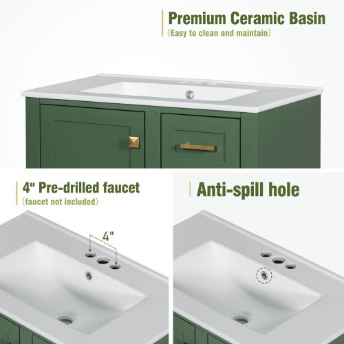 30 In.W Bathroom Vanities Stability and Durability Modern Vanity With Sink