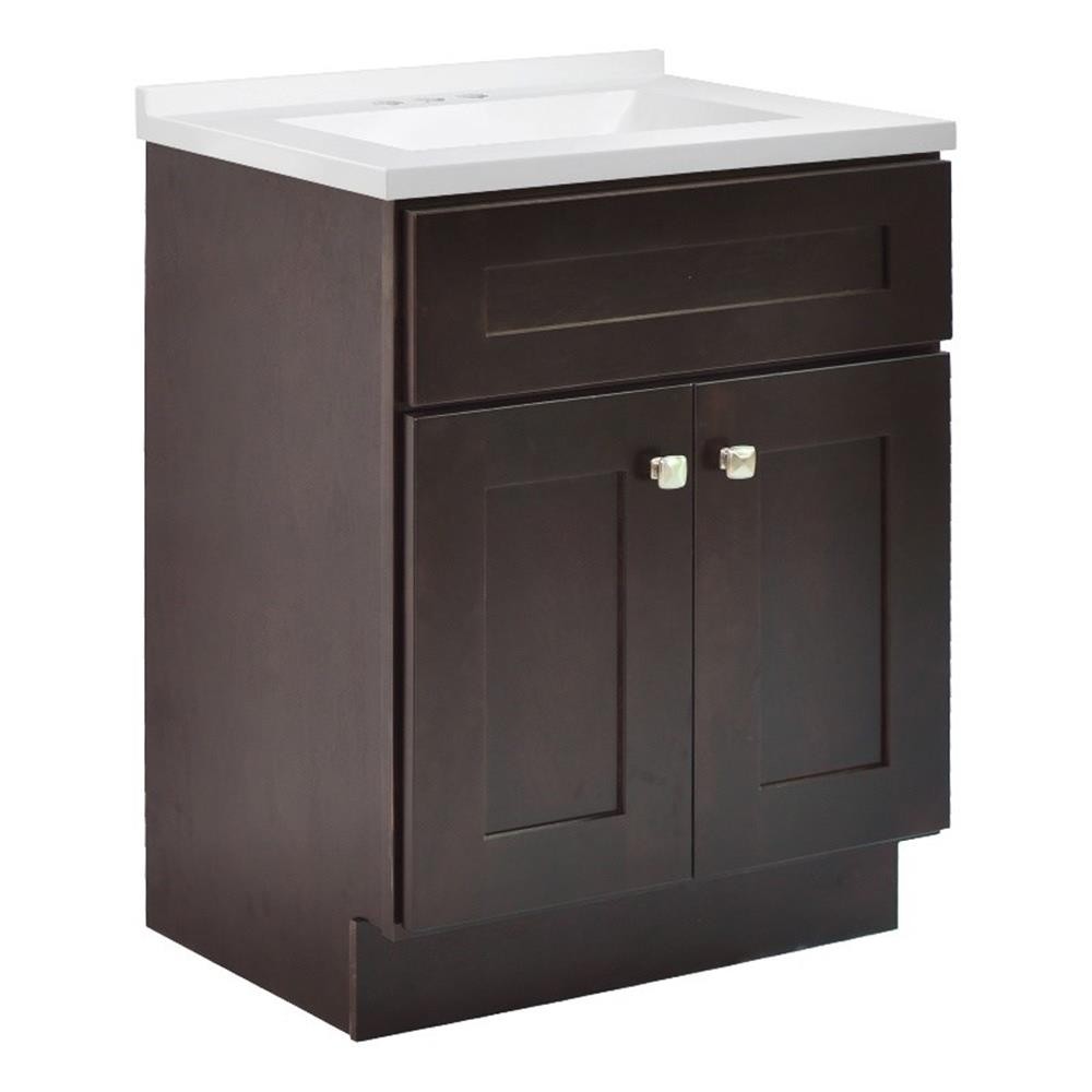 Brookings Vanity in Espresso w/ White Marble Top Fully Assembled 25″