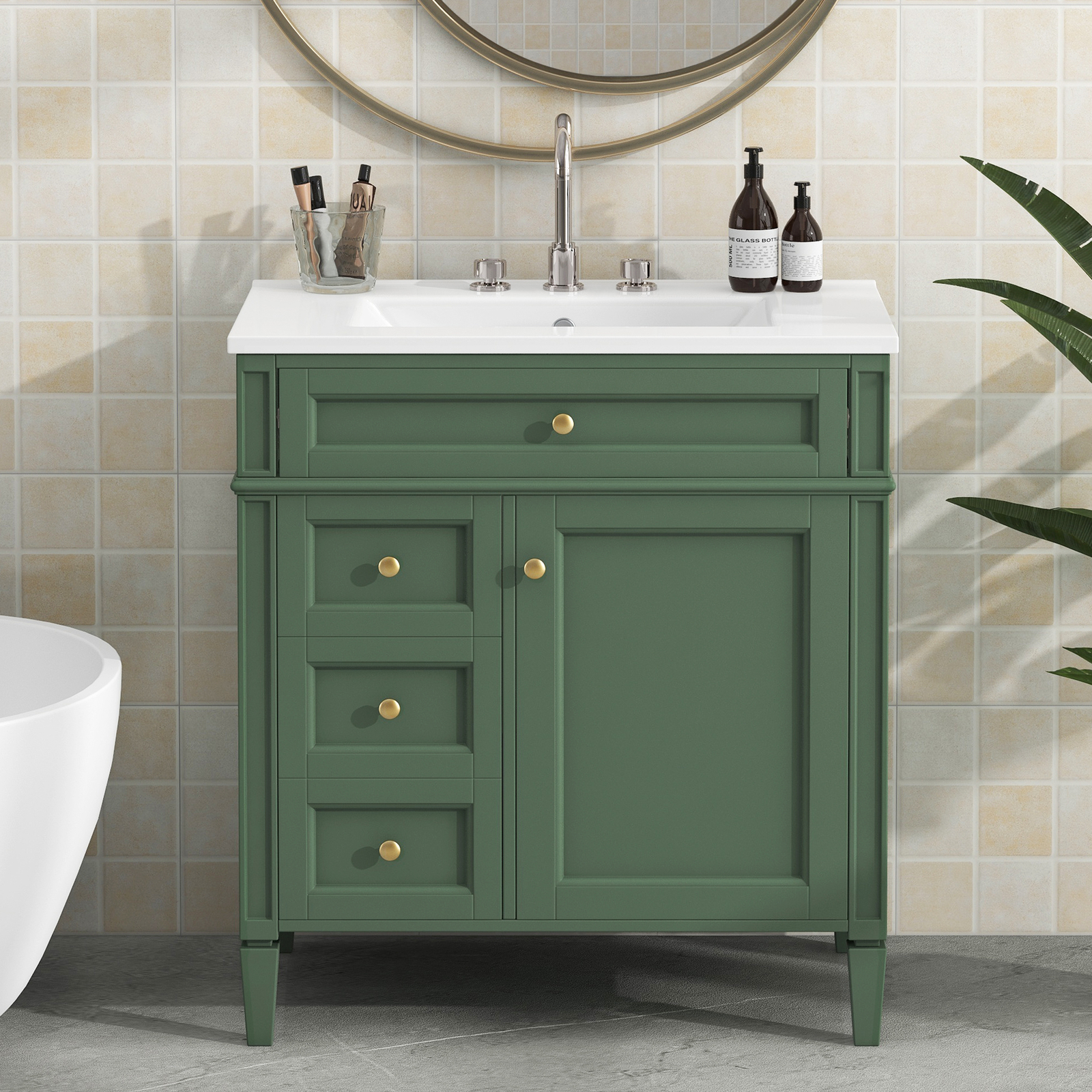 30” Bathroom Vanity with Top Ceramic Sink Modern Storage Cabinet with 2 Drawers