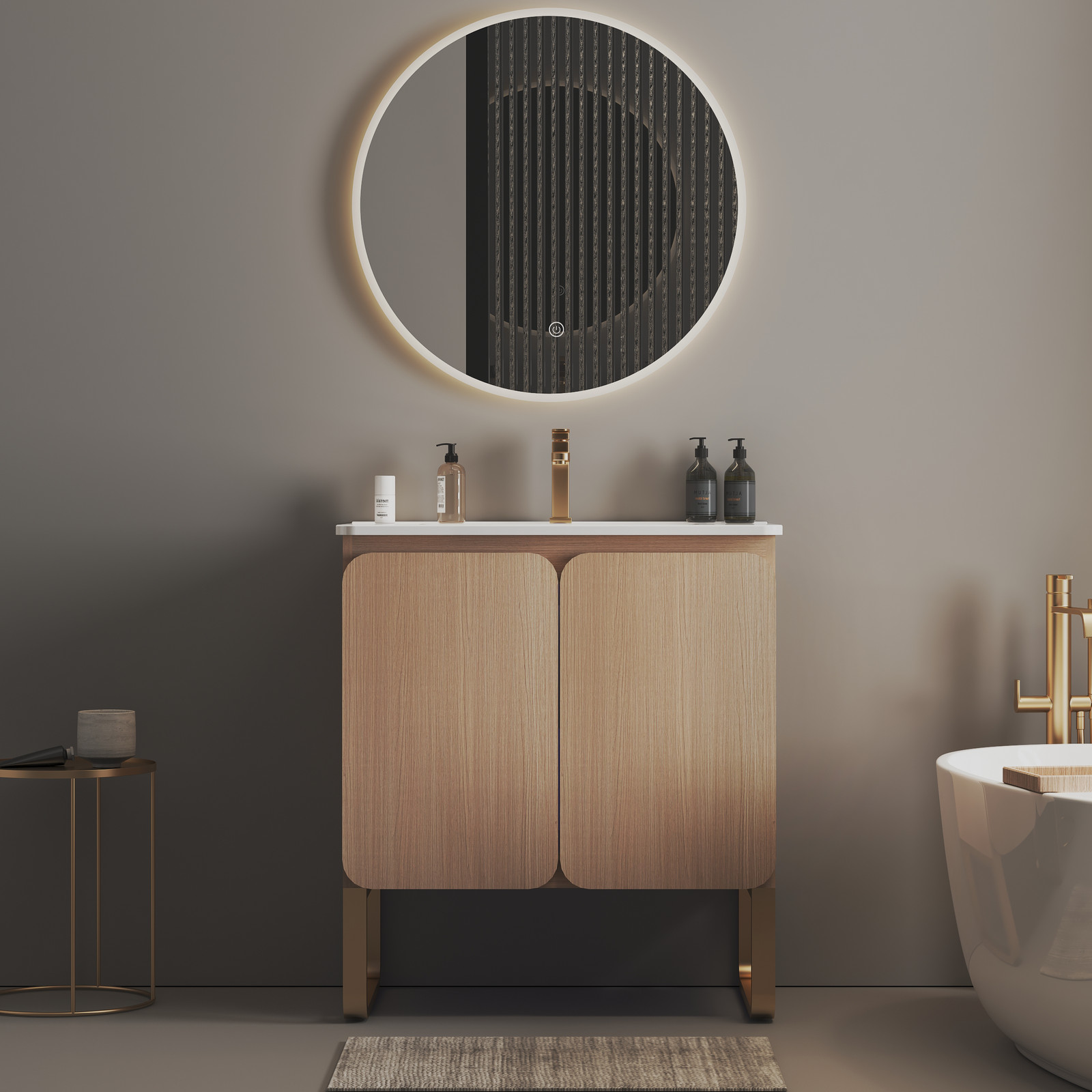 Light Oak 30″ Modern Bathroom Vanity with Ceramic Sink & Storage