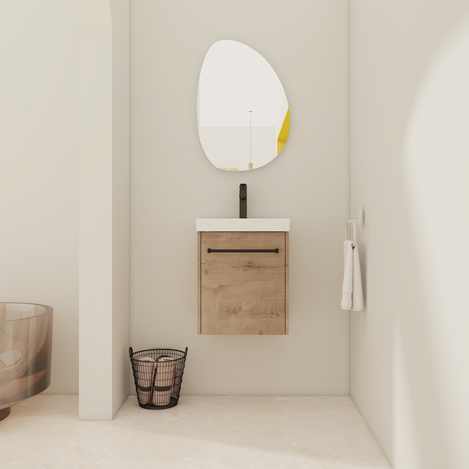 18in Wall-Mounted Small Bathroom Vanity Cabinet W/ Undermount Ceramic Sink Oak