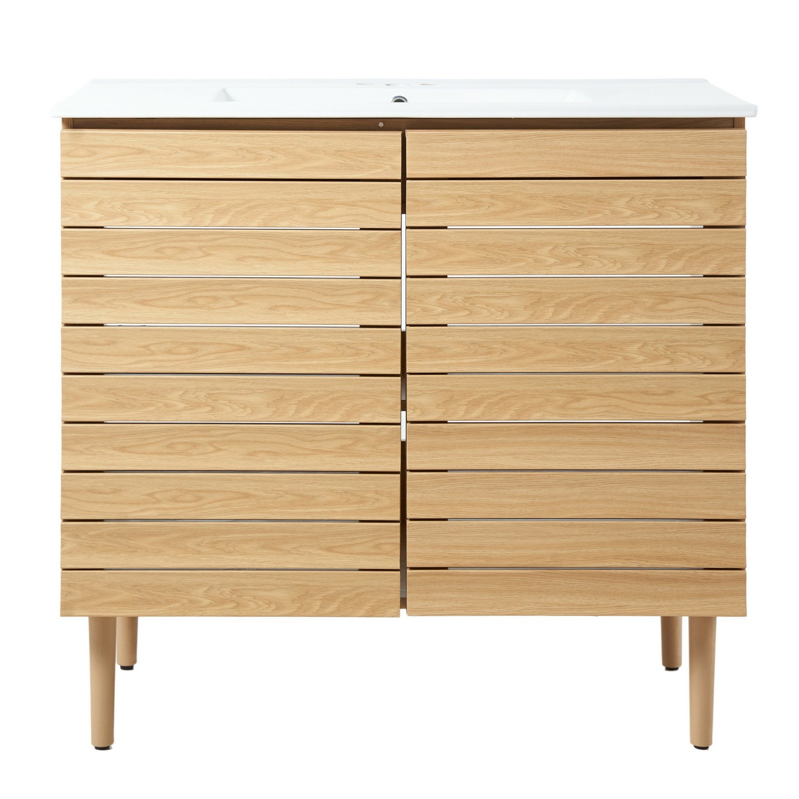 Aubert 36 in. W x 18 in. D x 33 in. H Thick Linear Slat Modern Farmhouse 2-Shelf