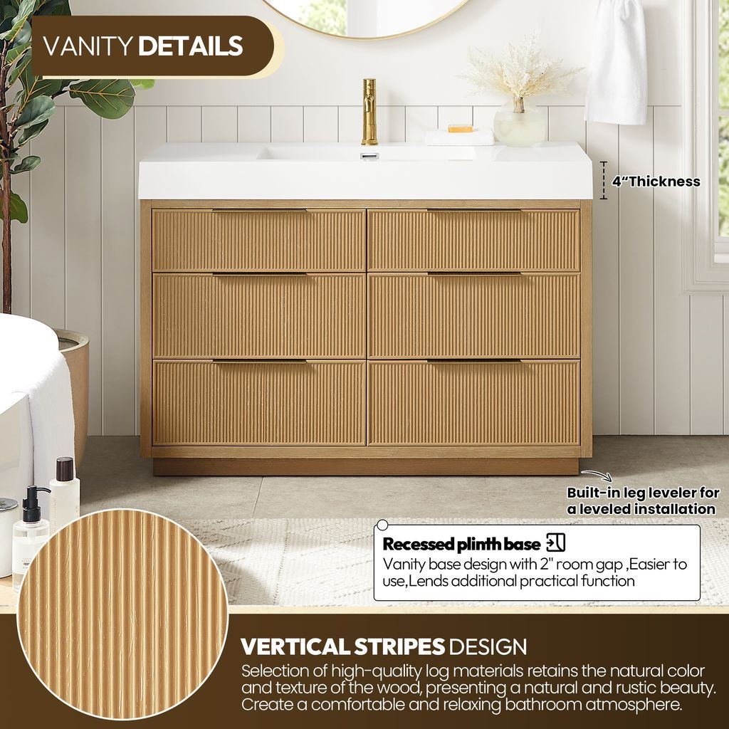 Hohhot 48″ Single Bath Vanity in Washed Ash Grey with White Stone Top