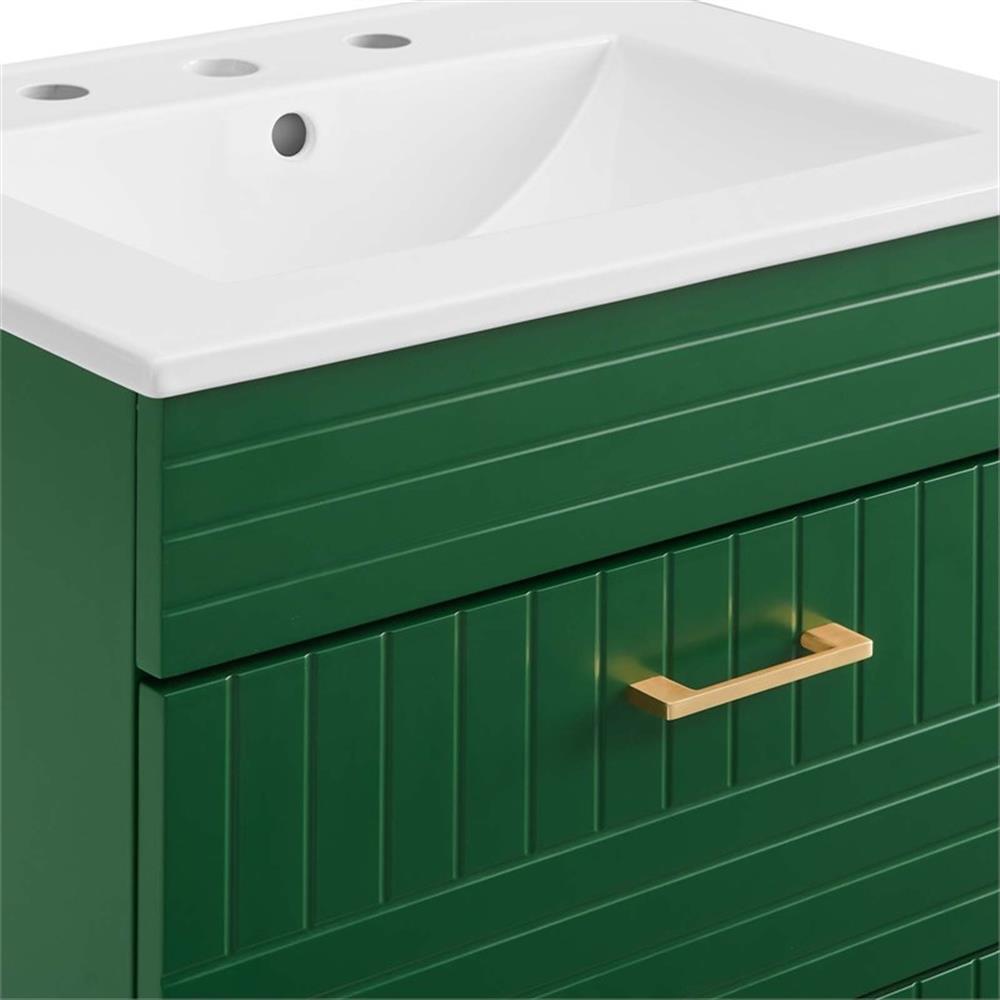 Modway Daybreak 24″ Modern Wood/Ceramic Bathroom Vanity with Gold Legs in Green