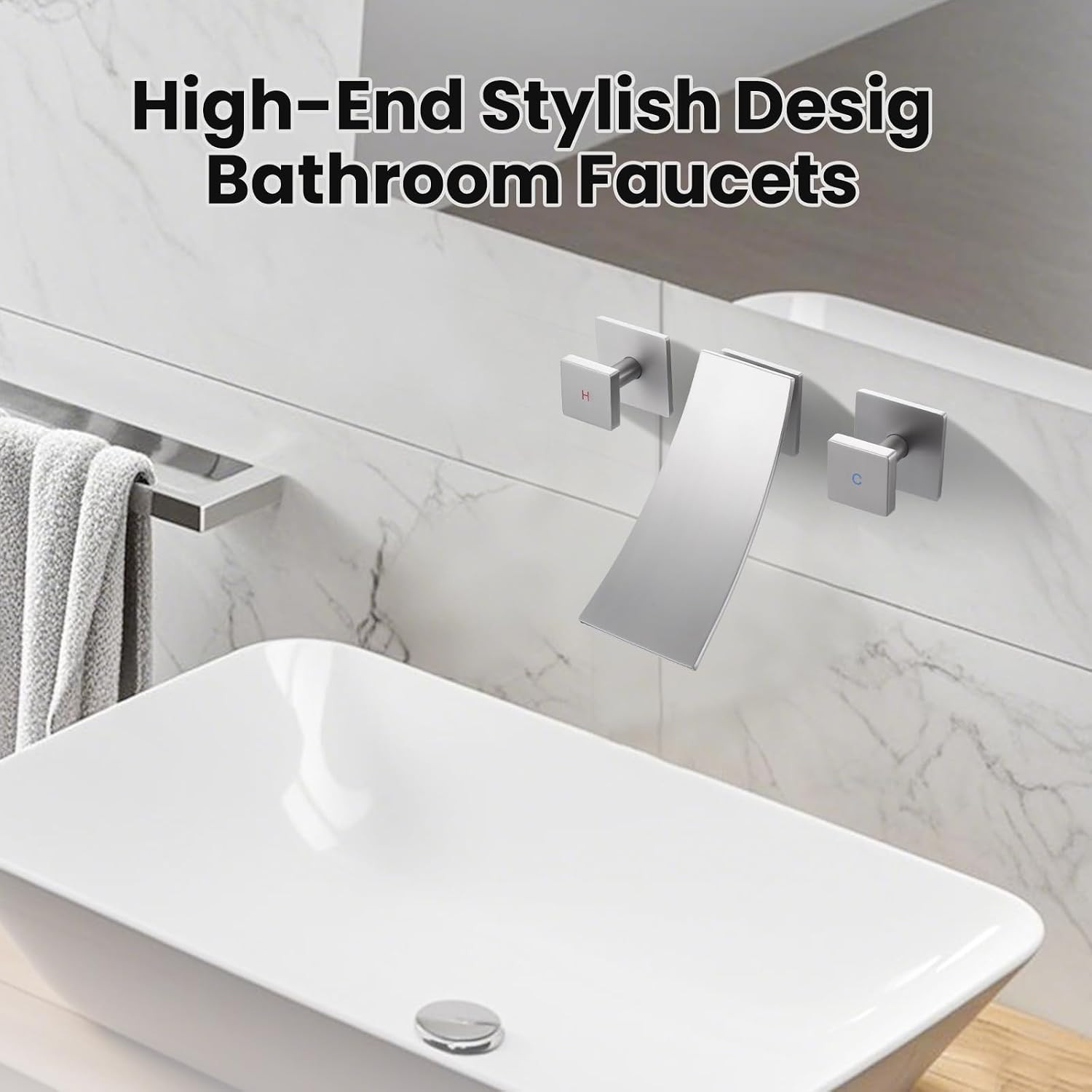 Wall Mount Bathroom Sink Faucets – for Vanity, Lavatory, Restroom with Dual Hand