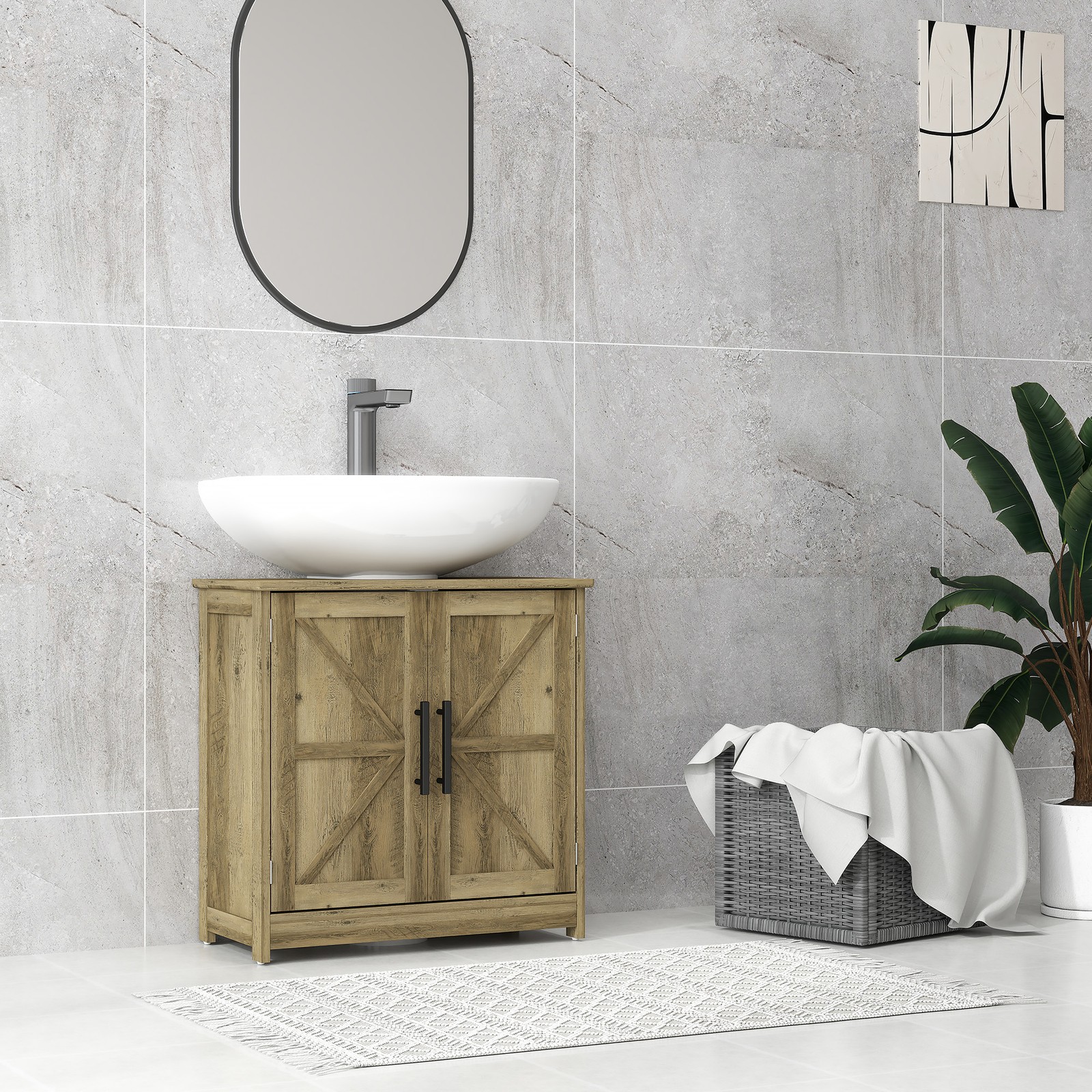 Pedestal Sink Storage Cabinet, Bathroom Sink Cabinet, Light Gray