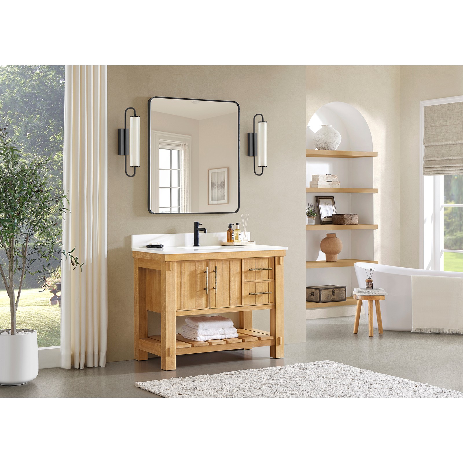 Paris 42″ Single Bath Vanity in Acacia Classic Grey with White Quartz Stone Top