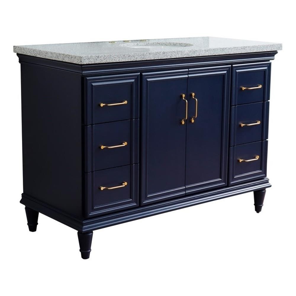 49 in. Single Wooden Vanity Blue with Gray Granite Oval Sink