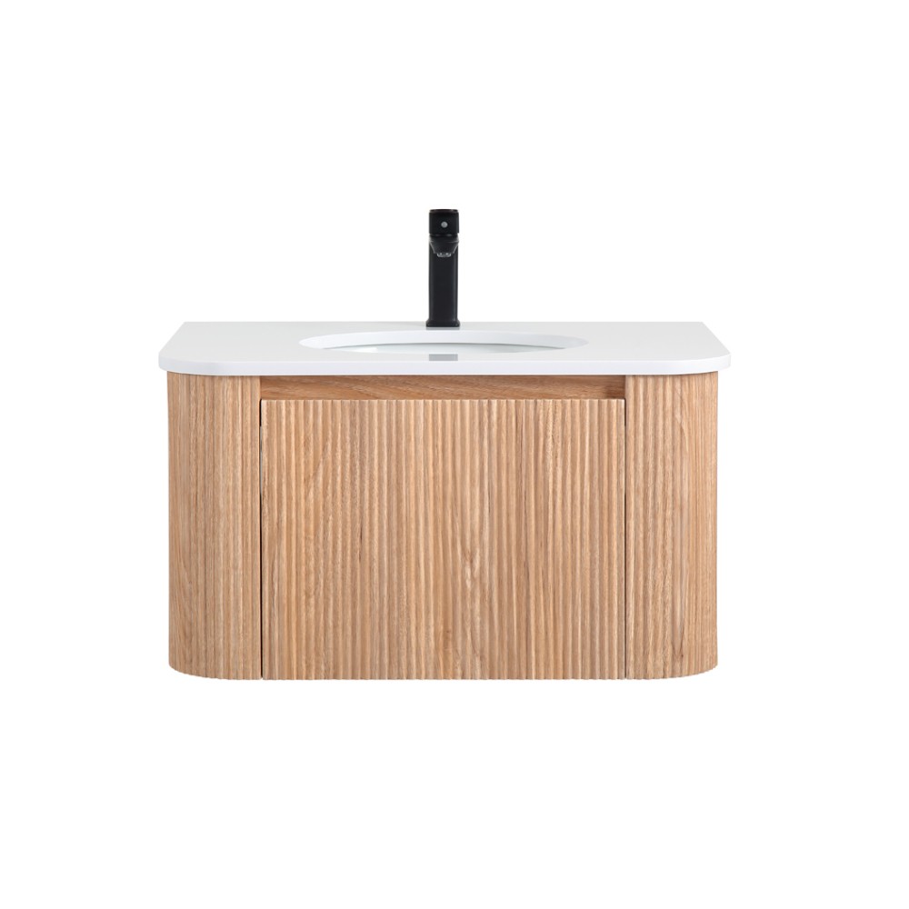 24 Inch Wall Mounted Bathroom Vanity with Sink Curved Design Wave Texture