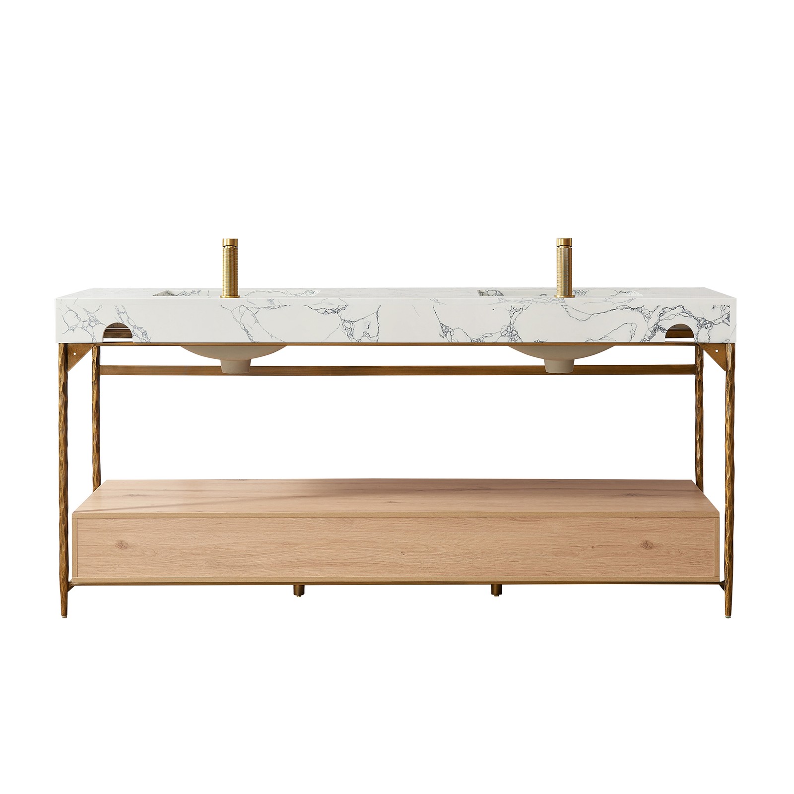 Dhaka 72″ Double Vanity in Yellow Bronze Metal Support with Composite Stone Top