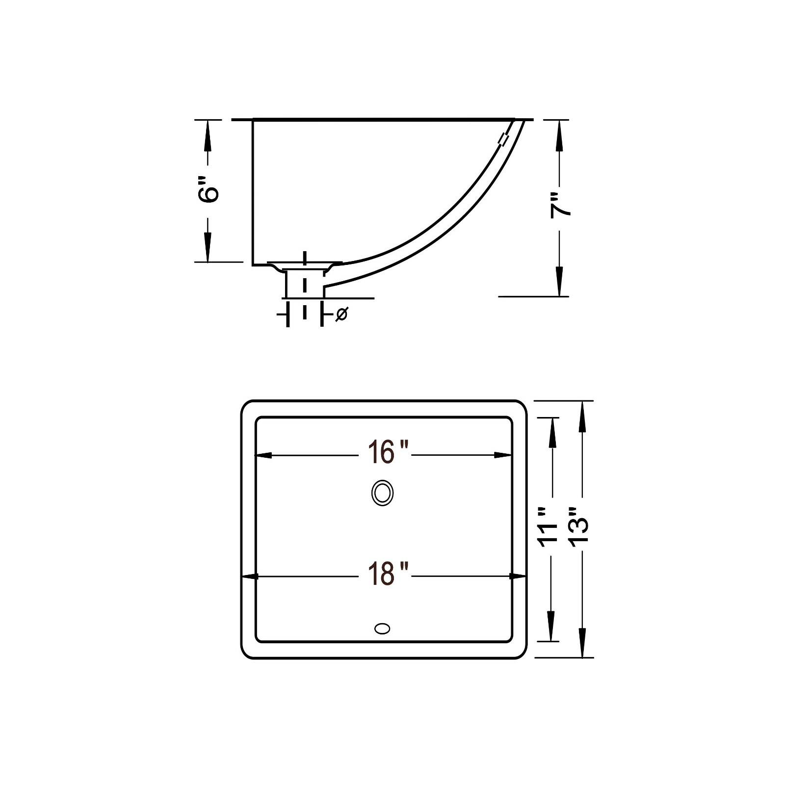 Pool Rectangular Undermount Bathroom Vanity Sink 18″ X 13″ X 7″ White Porcelain