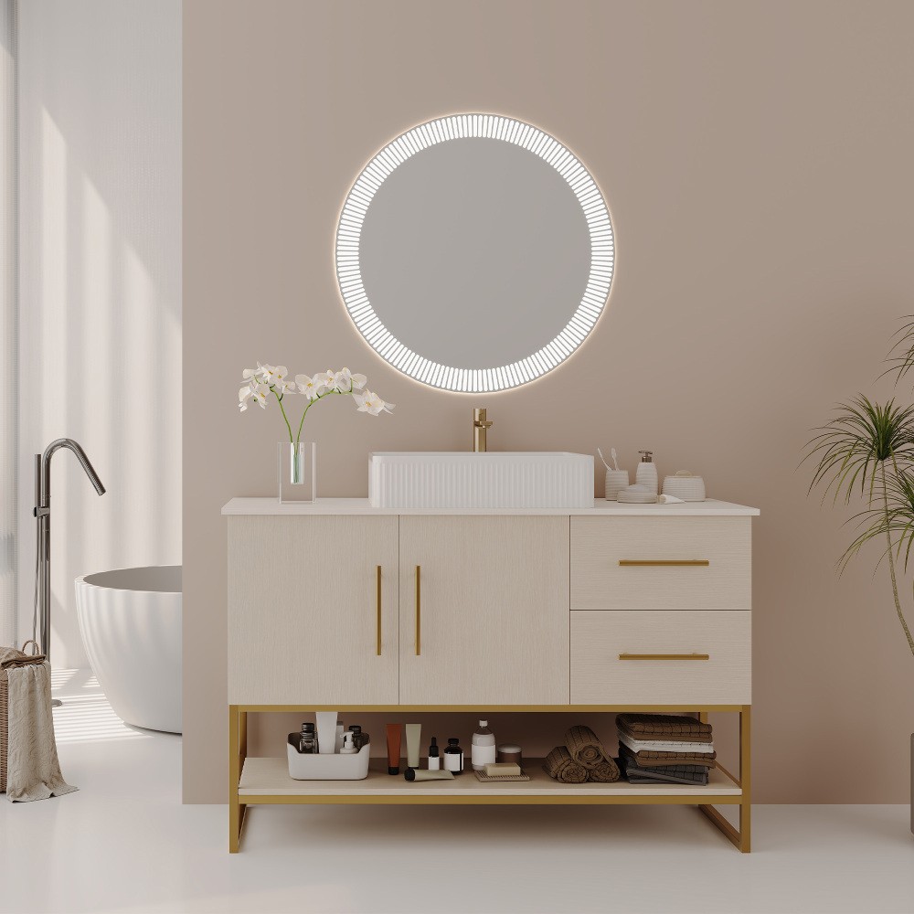 47.2″ Modern Bathroom Vanity w/Ceramic Vessel Sink Free Standing Storage Cabinet